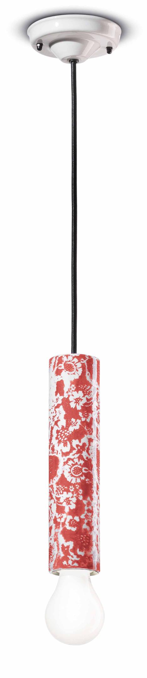 Ceramic pendant lamp PI red flowers