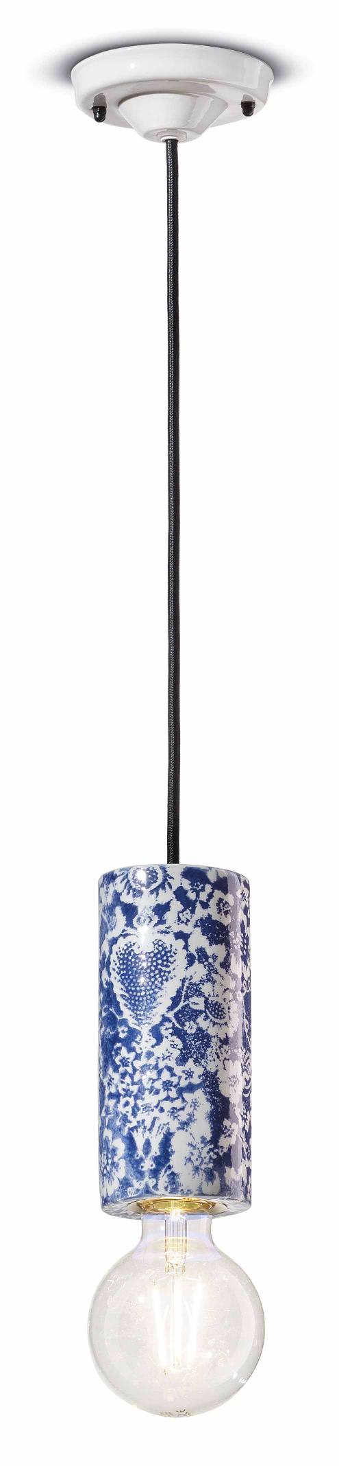 Hanglamp van keramiek PI met blauwe bloemen