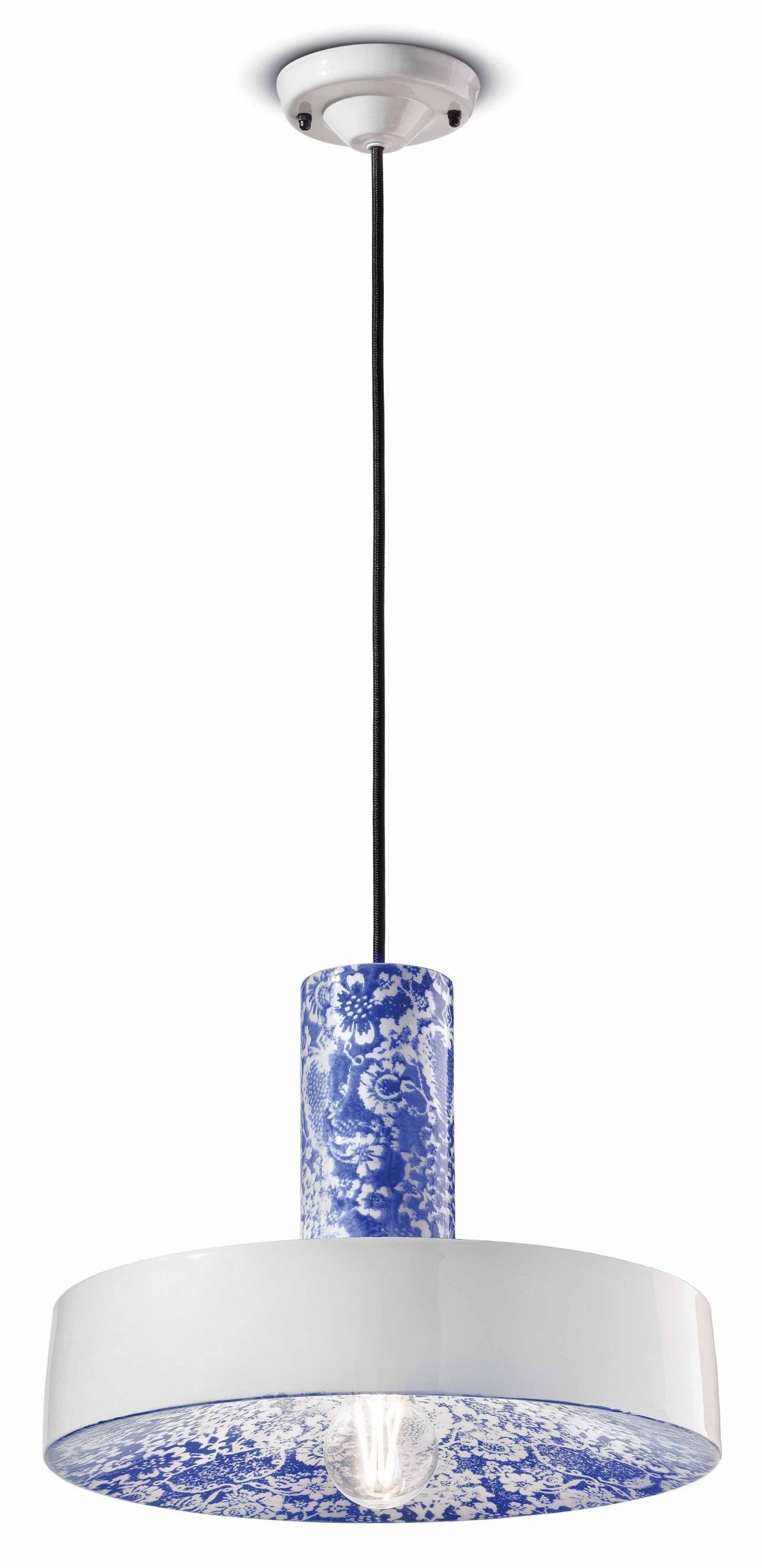 Ceramic pendant lamp PI blue flowers