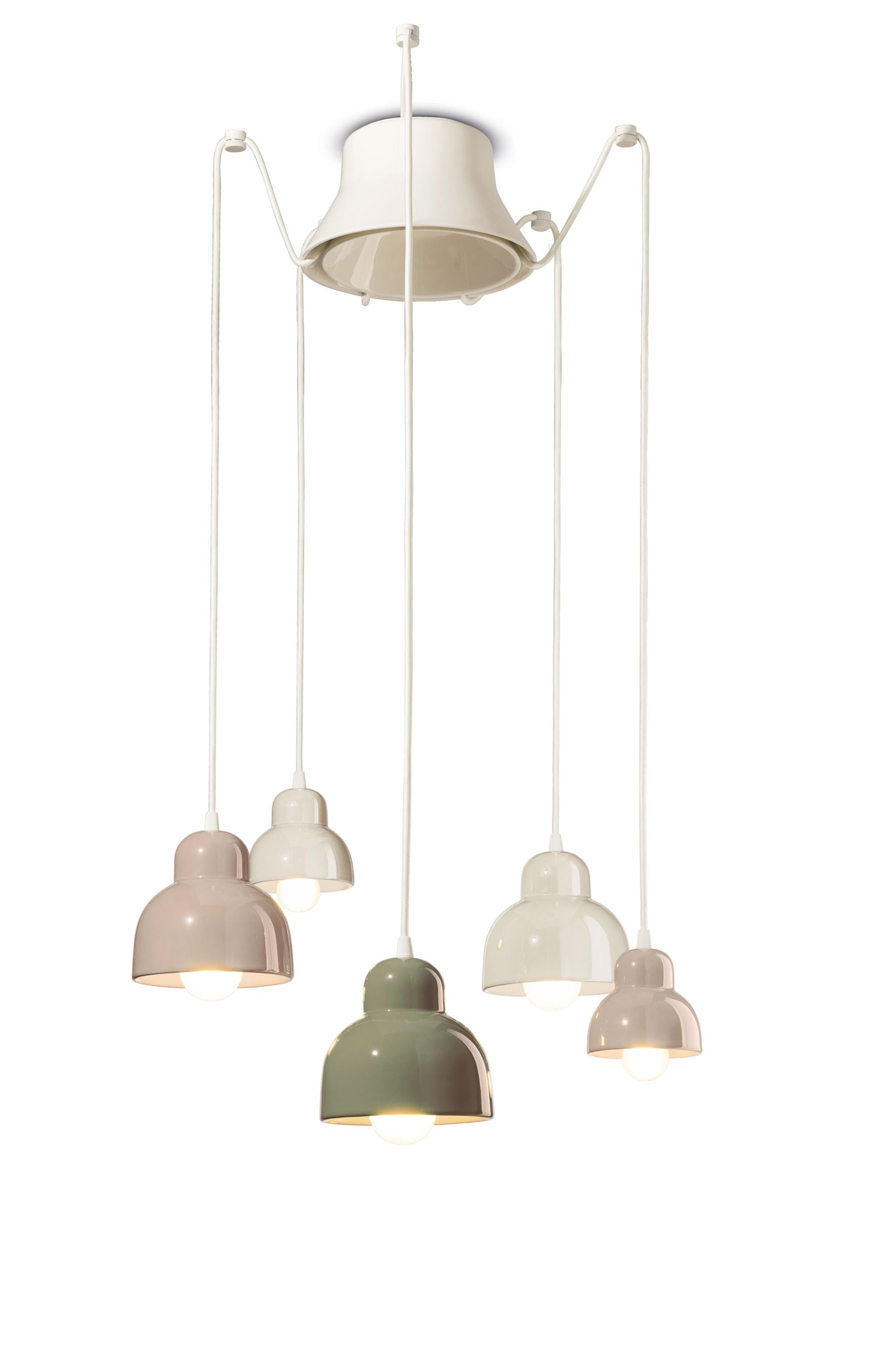 BERIMBAU MIX cream ceramic chandelier with beige and sage