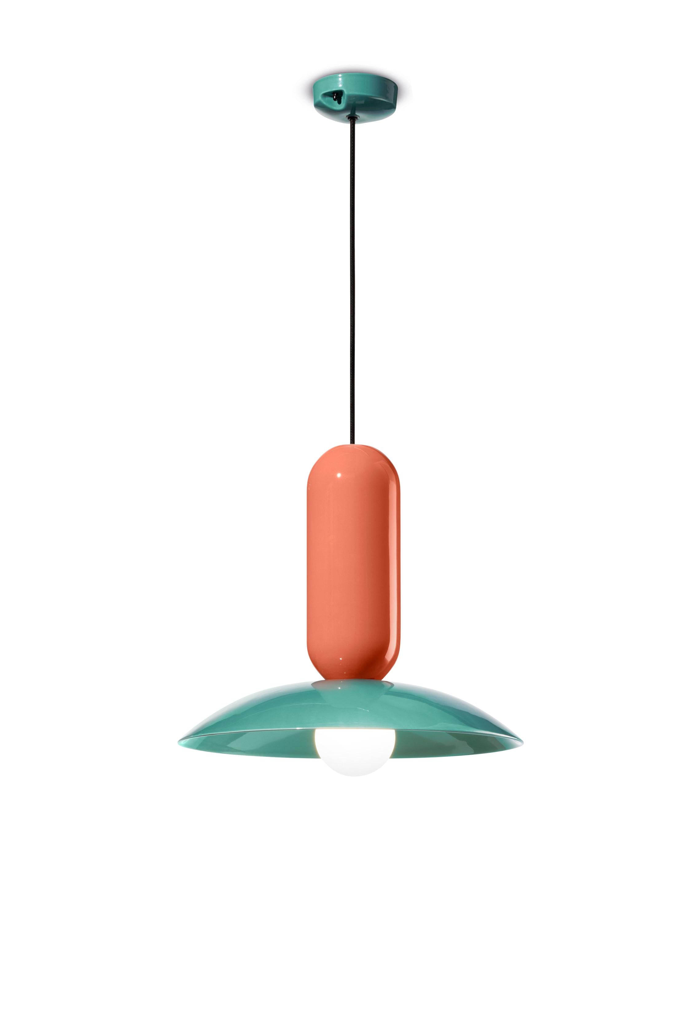 Ceramic pendant lamp PAU orange with turquoise