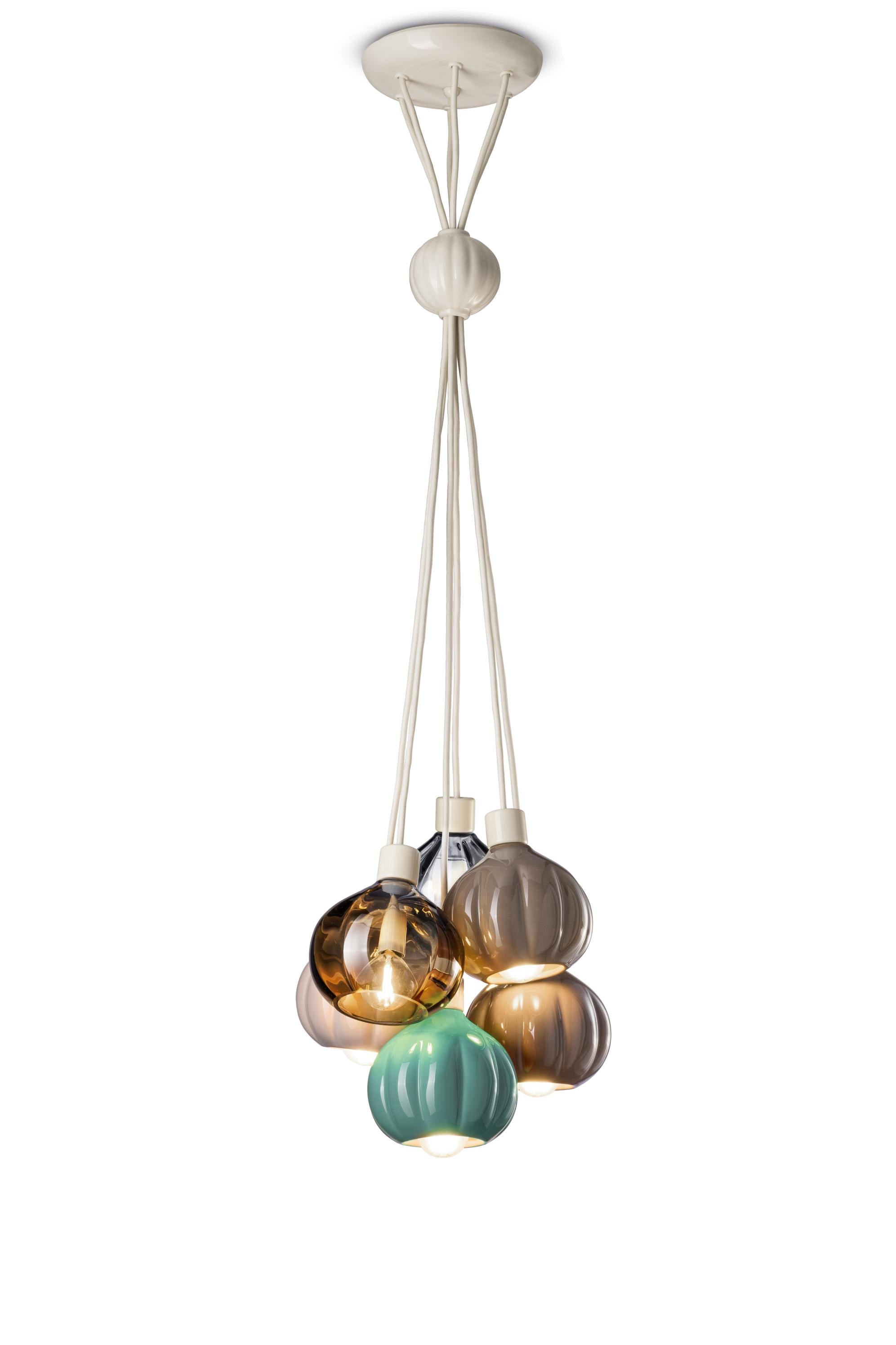 AFOXÉ turquoise ceiling lamp with mocha brown and transparent.