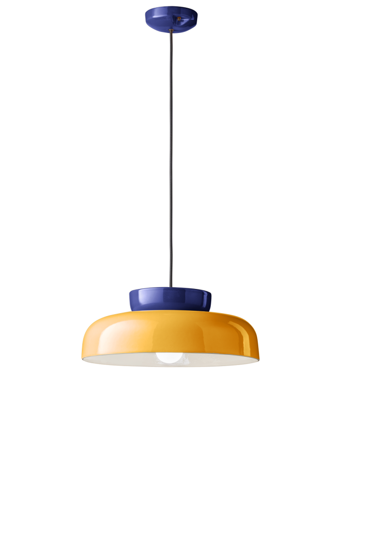 Hanglamp van keramiek MARACANÀ geel met marineblauw
