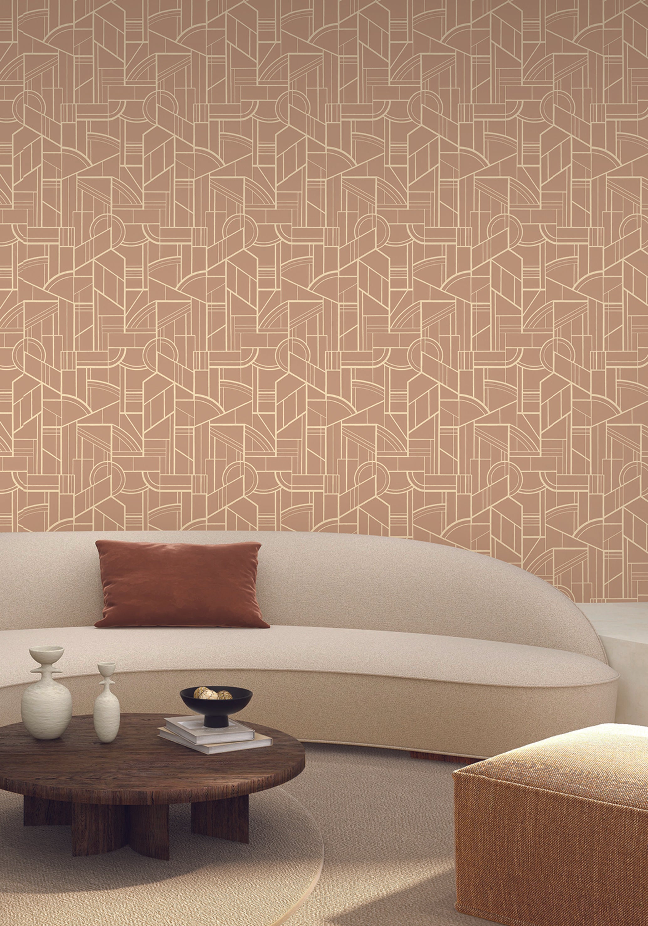 Metallische Tapete mit geometrischem Muster CINÉTIQUE - NUDE warmes Beige