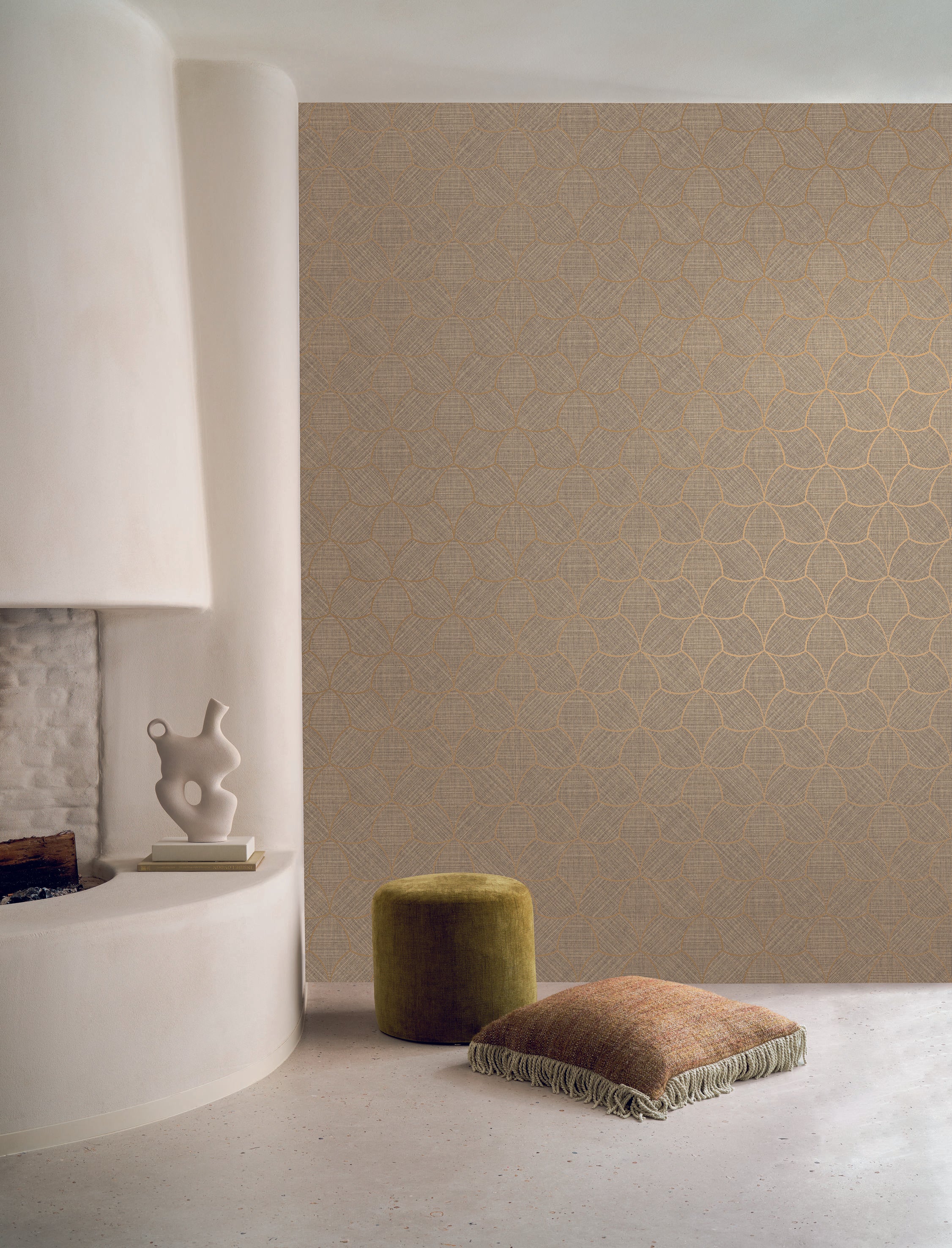Structural wallpaper mimicking a woven texture with a metallic effect TRESSANA - PURPLE/BRONZE brown
