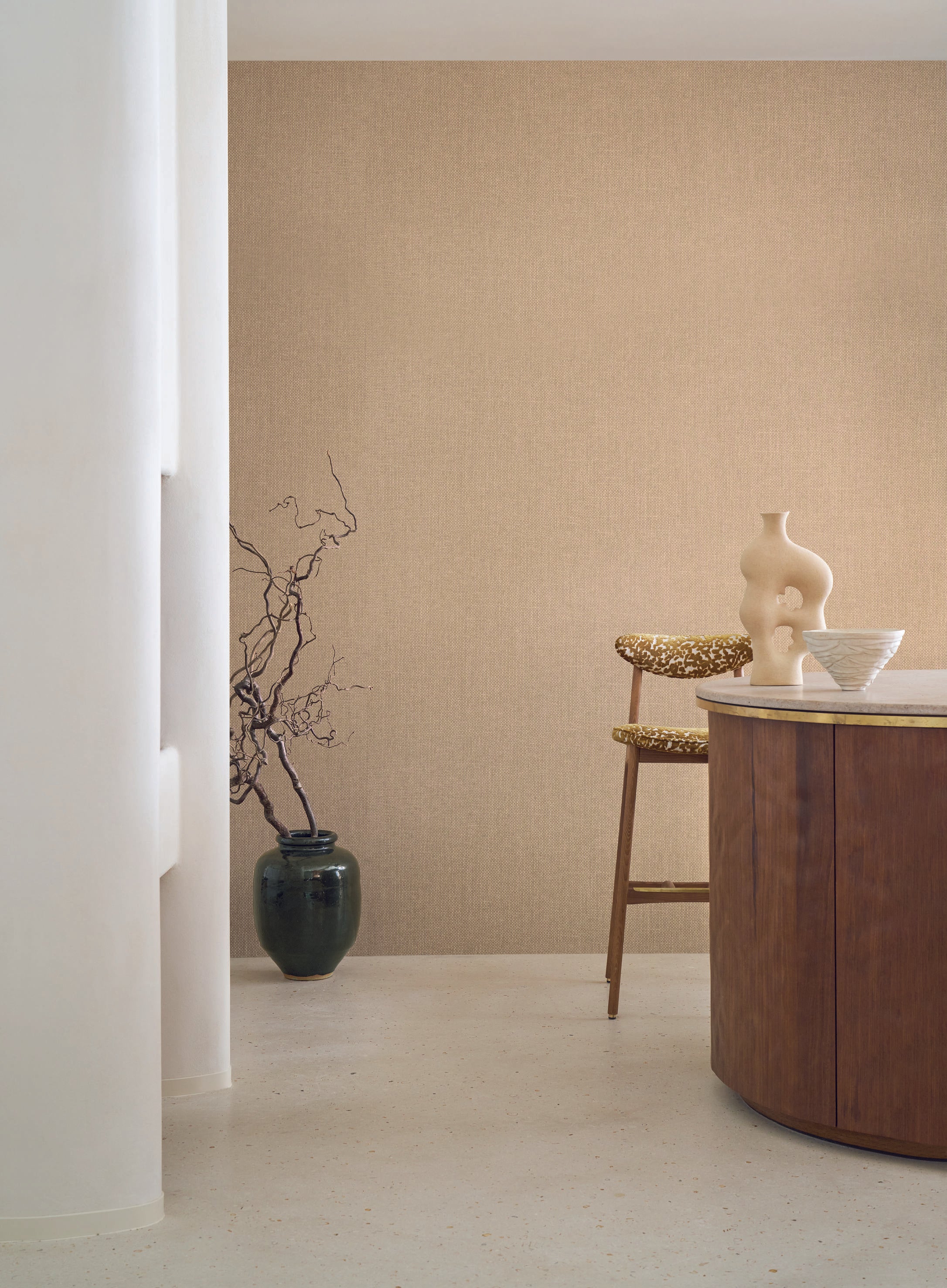 Structural wallpaper imitating raffia VANNORA - BOIS DE ROSE muted pink