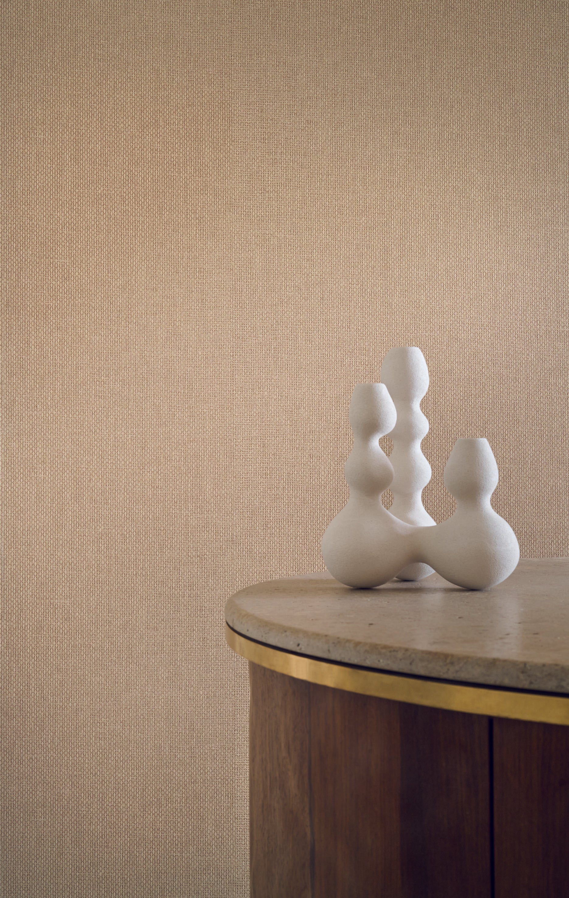 Structural wallpaper imitating raffia VANNORA - BOIS DE ROSE muted pink