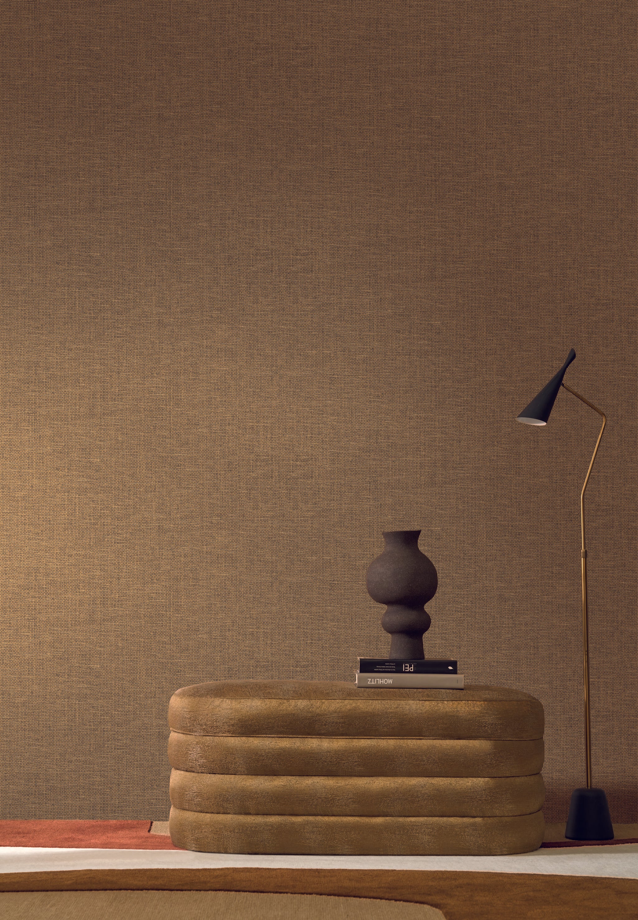 Structural wallpaper imitating raffia VANNORA - BOIS DE ROSE muted pink