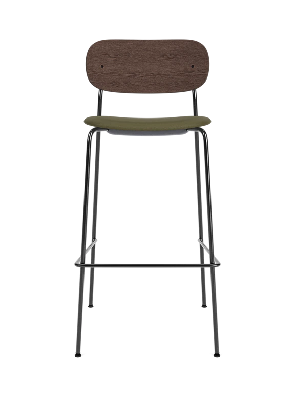 Hocker CO dunkel Eichenfurnier mit gepolstertem grünen Sitz