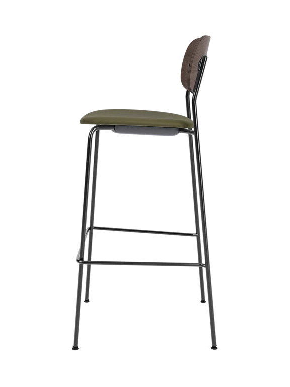 Hocker CO dunkel Eichenfurnier mit gepolstertem grünen Sitz