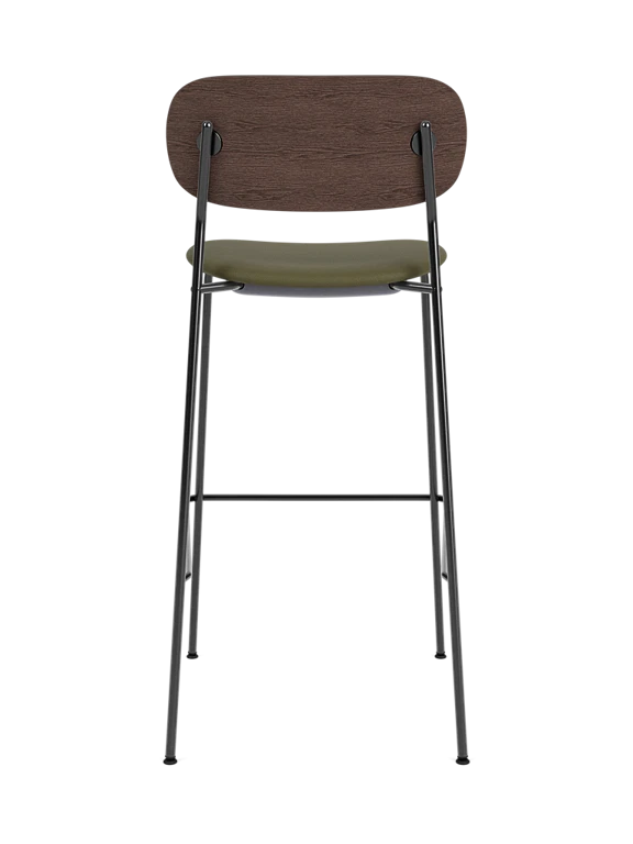 Hocker CO dunkel Eichenfurnier mit gepolstertem grünen Sitz