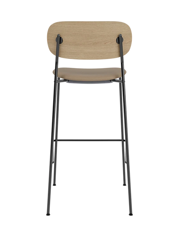 Hocker CO aus Eiche mit gepolstertem beigen Sitz