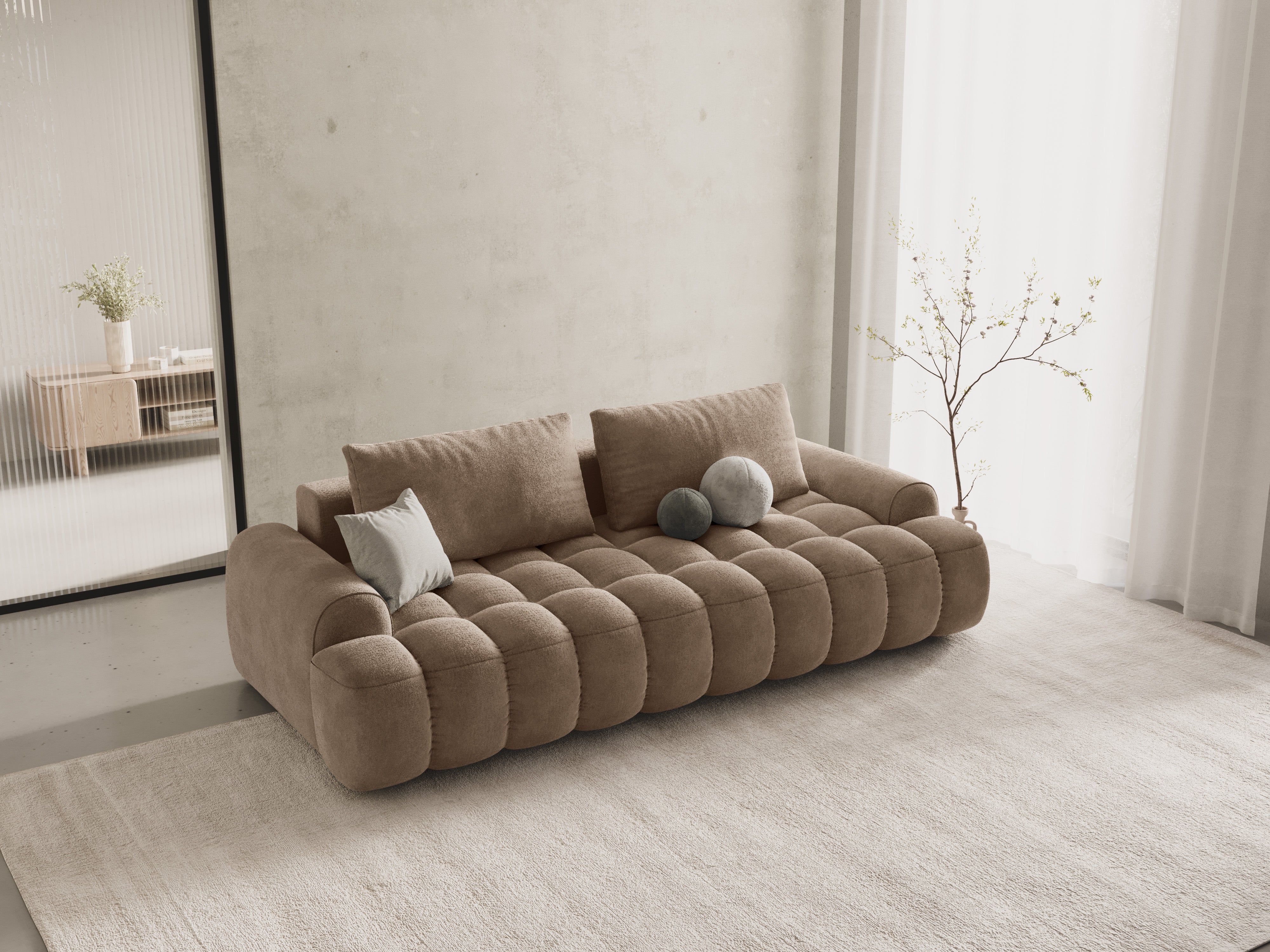 Sofa aus Samt mit Schlaf-Funktion für 4 Personen LINZ dunkelbeige