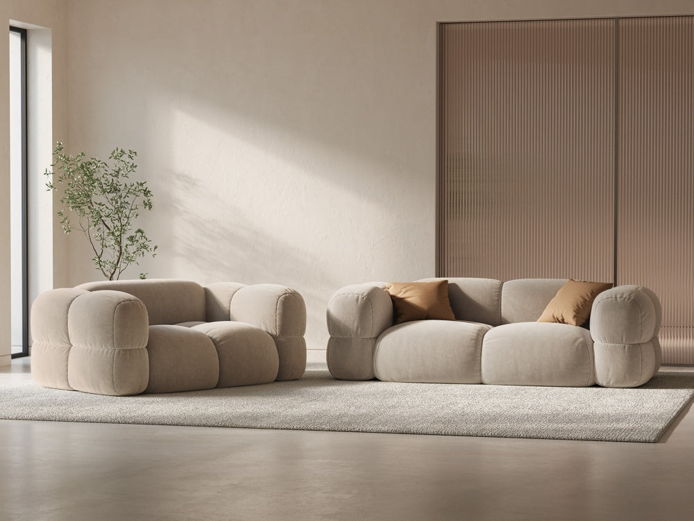 Sofa 2-sitzig aus Samt LORETTO beige