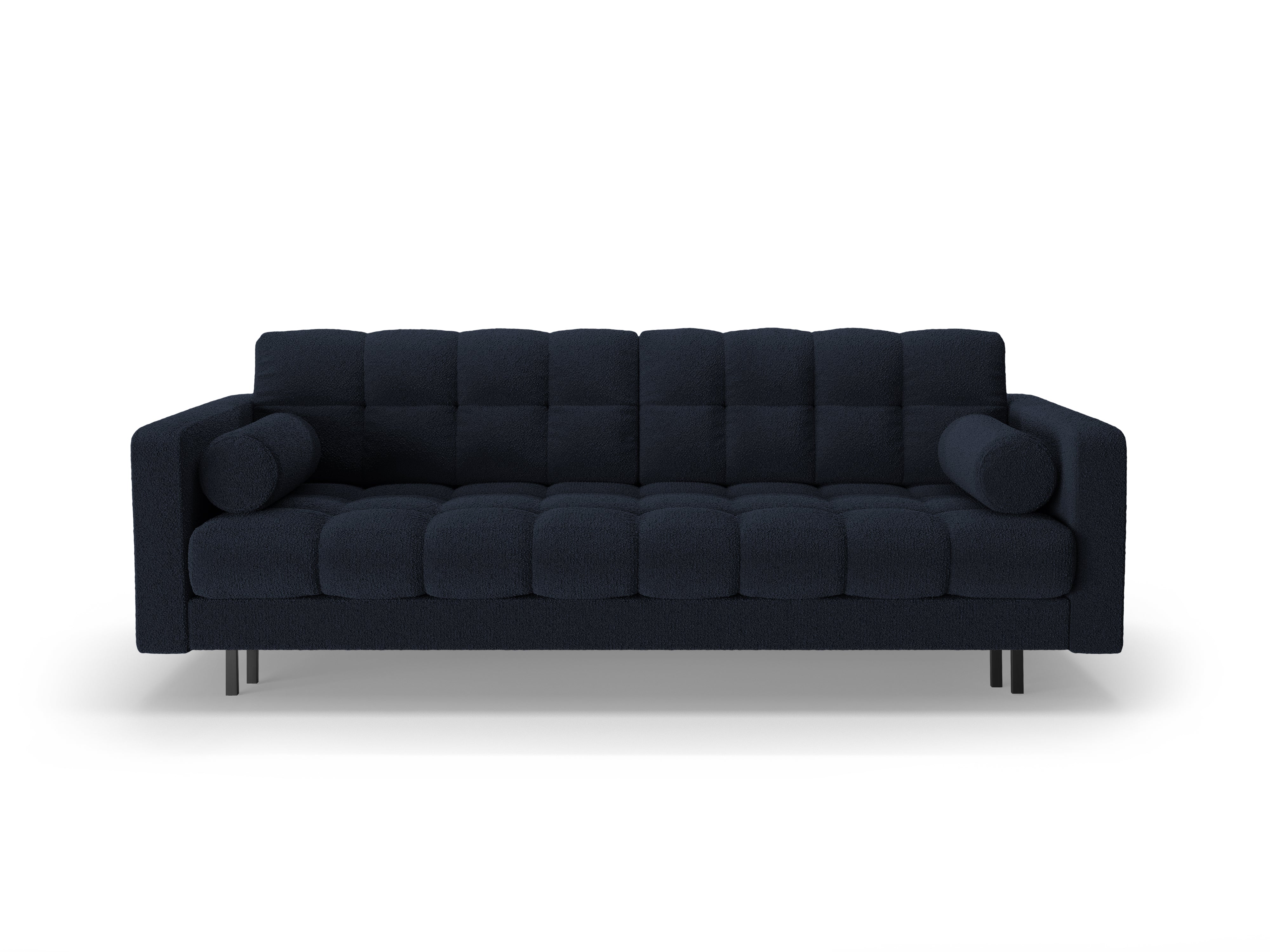 BALI 3-Sitzer Sofa mit Schlaffunktion, dunkelblaues Bouclé mit schwarzem Untergestell