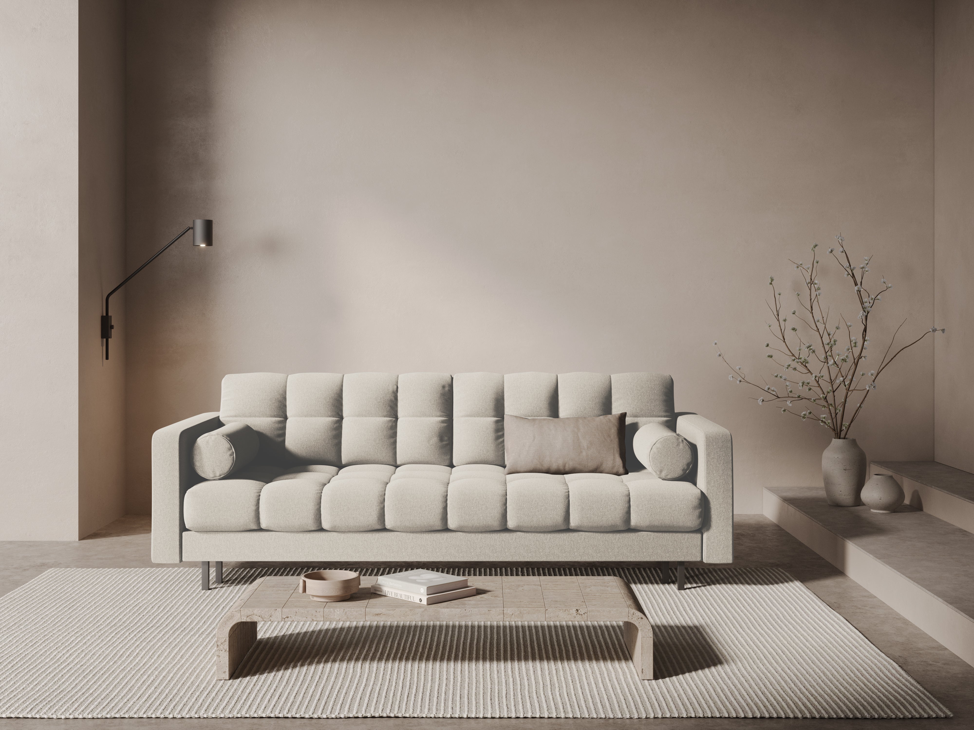 3-Sitzer Sofa mit Schlaffunktion BALI hellbeige mit schwarzem Fuß