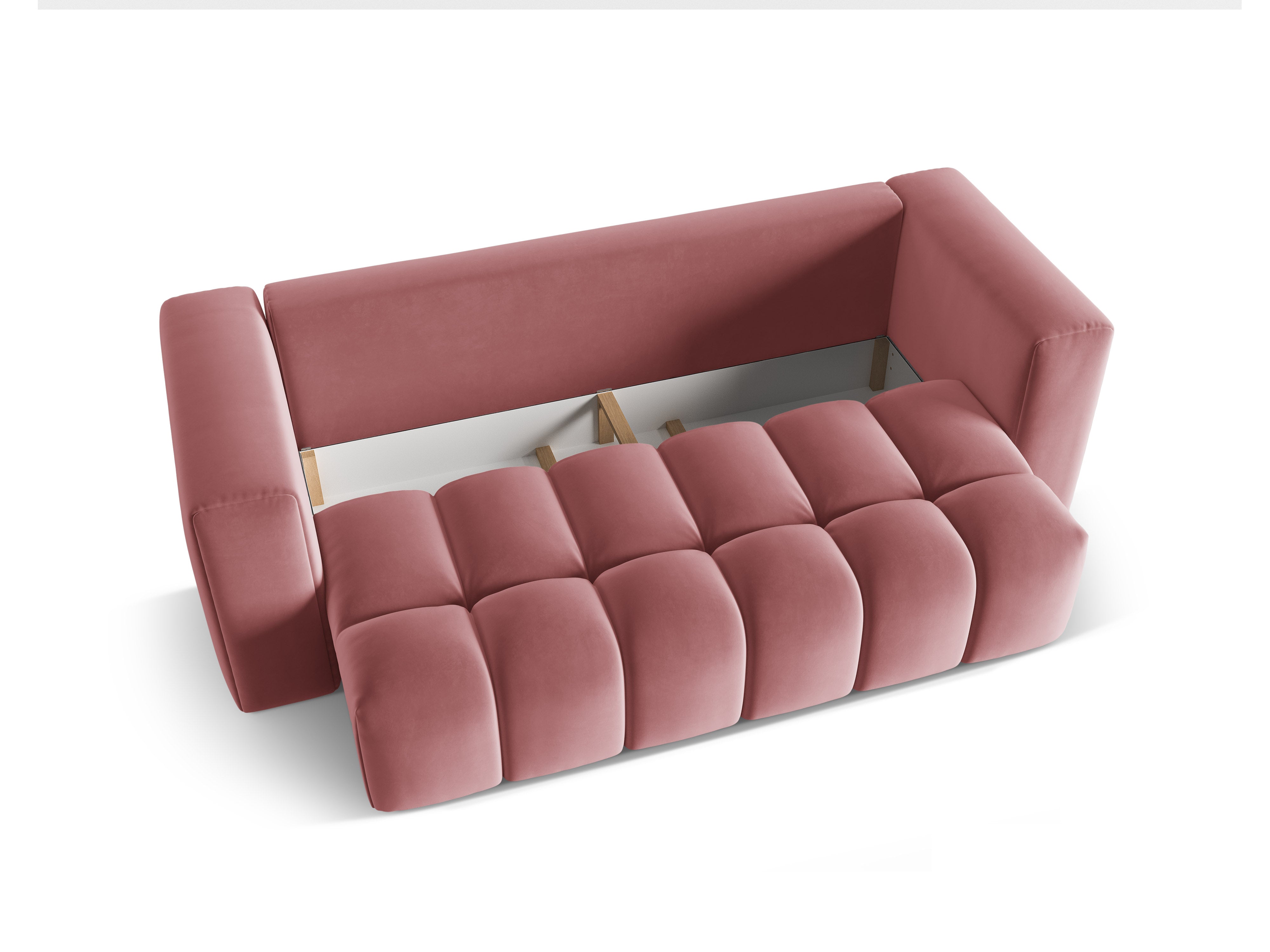 Sofa aksamitna 3-osobowa z funkcją spania VERONA różowy flamingo – Cosmopolitan Design