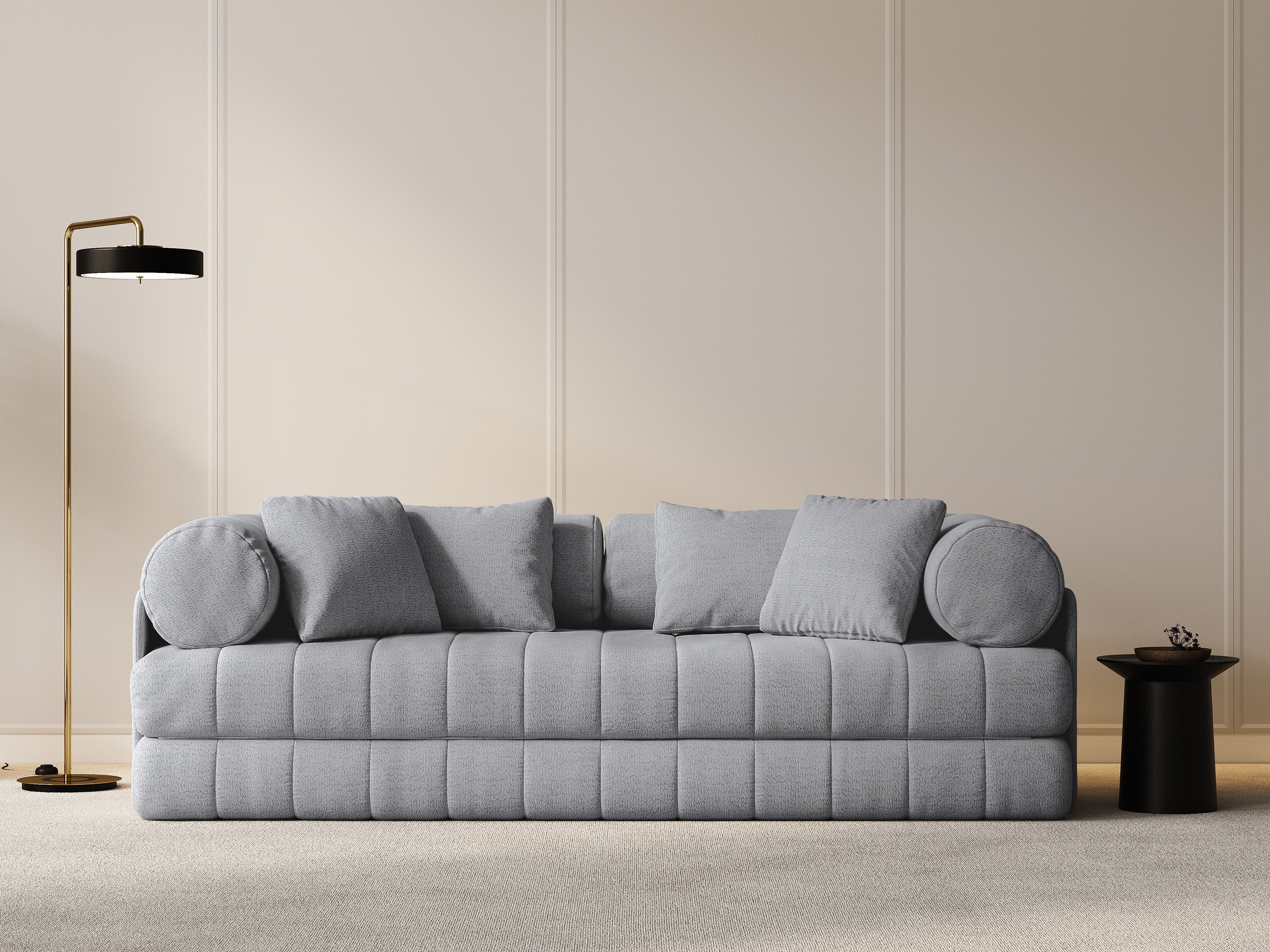 3-seater sofa with sleeping function KEMI light gray bouclé