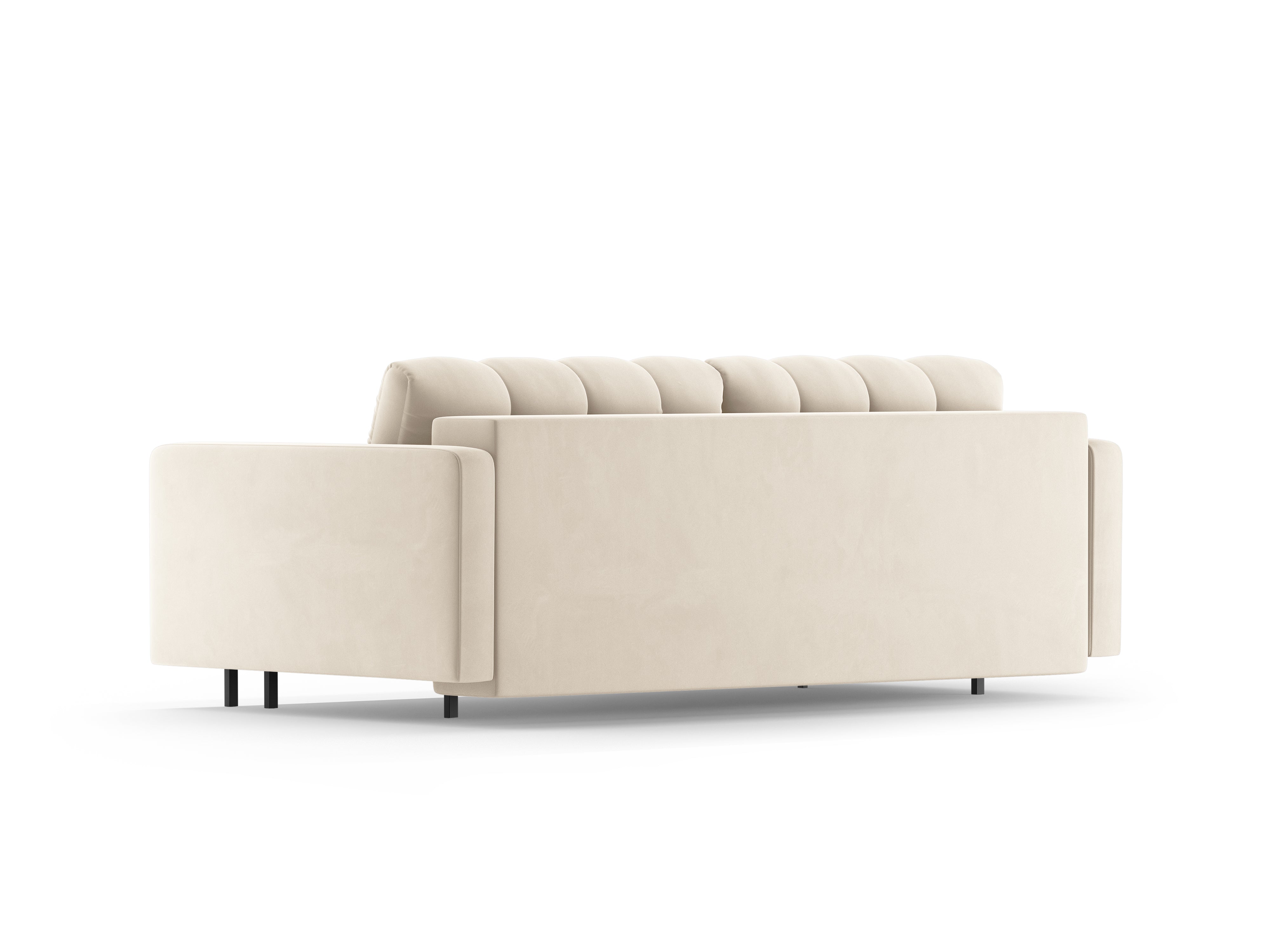 3-seater velvet sofa with sleeping function BALI light beige with black base