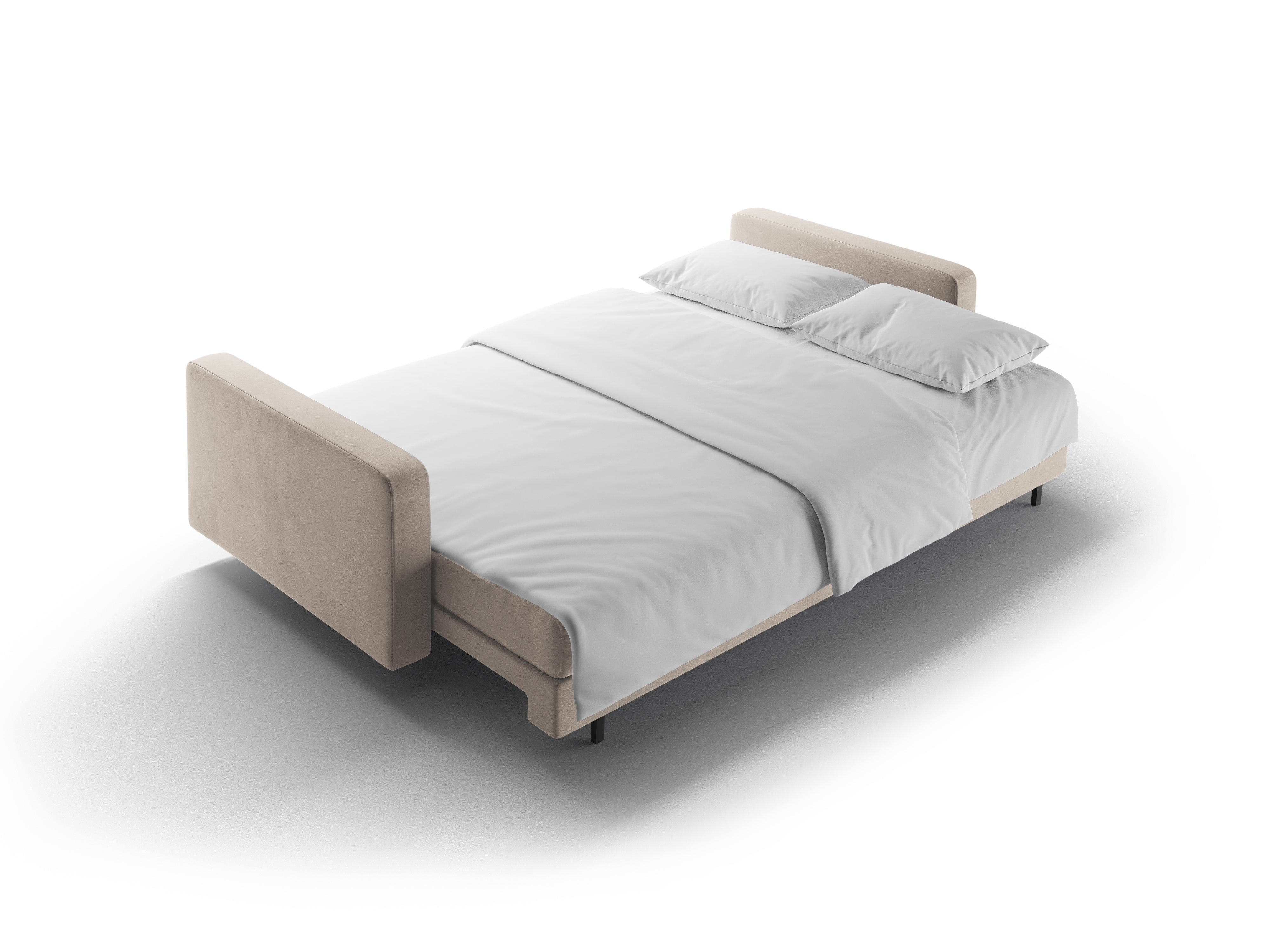 Samt 3-Sitzer Sofa mit Schlaffunktion BALI beige mit schwarzem Gestell