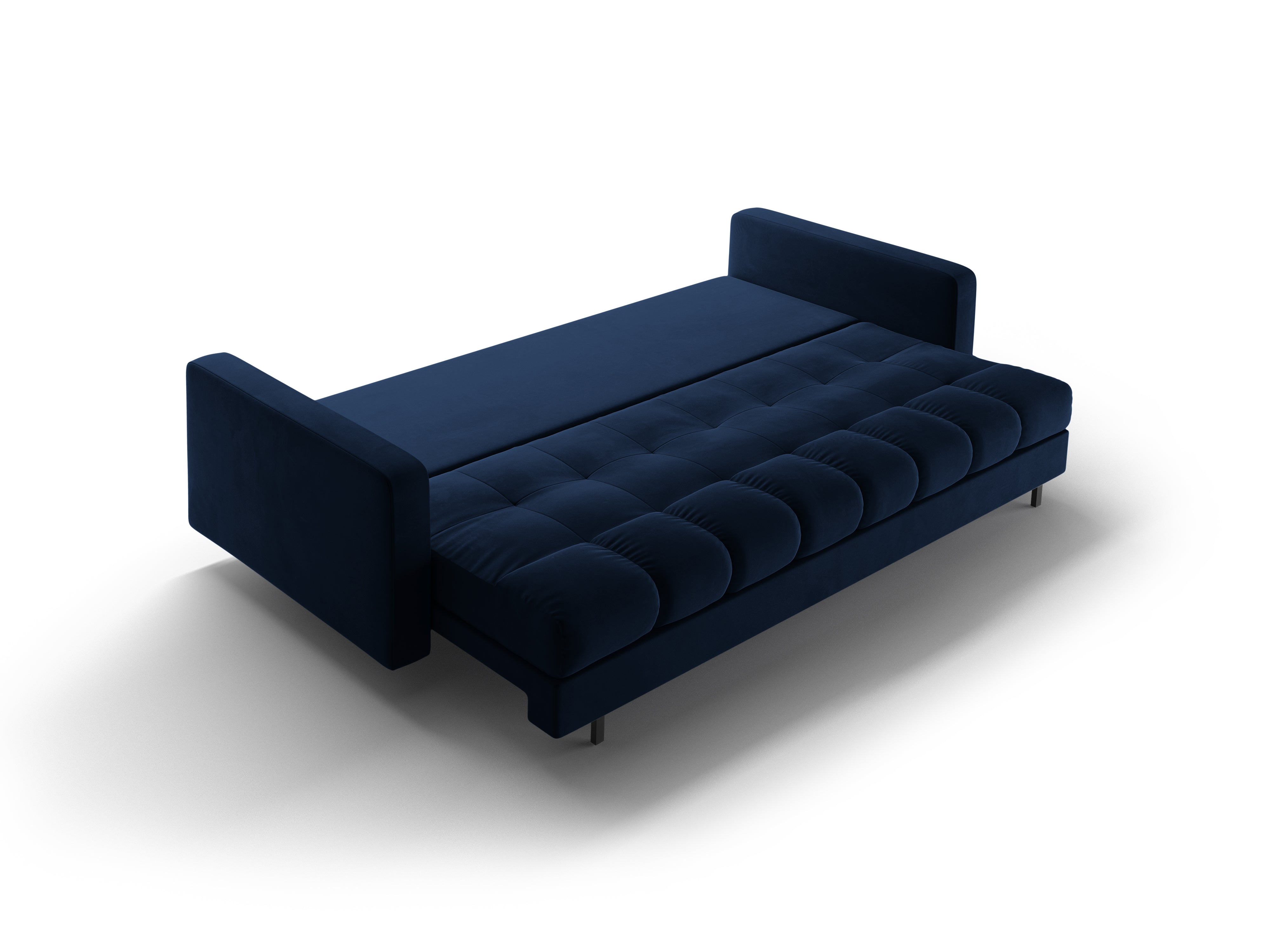 Velvet 3-seater sofa with sleeping function BALI royal navy with black base