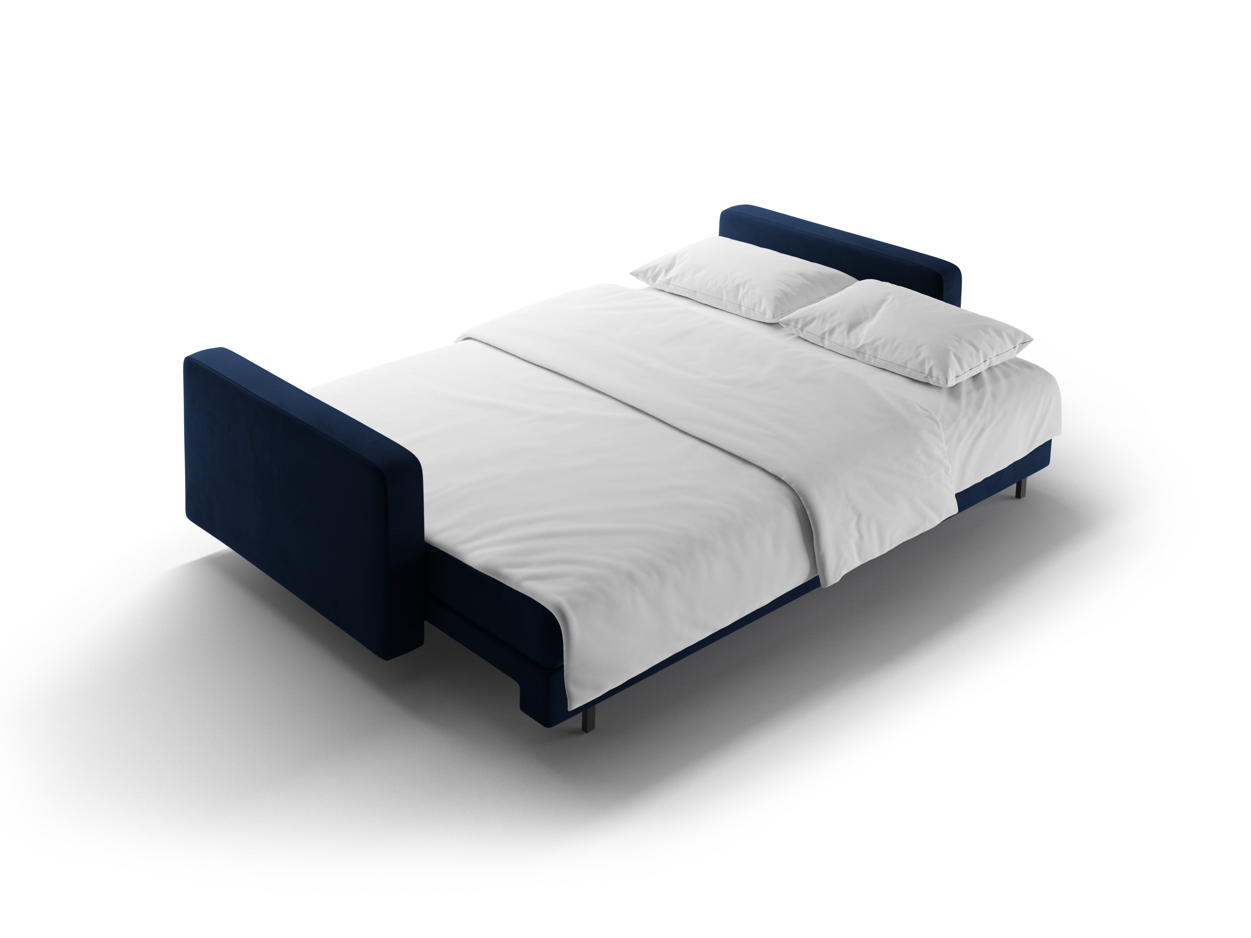 Velvet 3-seater sofa with sleeping function BALI royal navy with black base