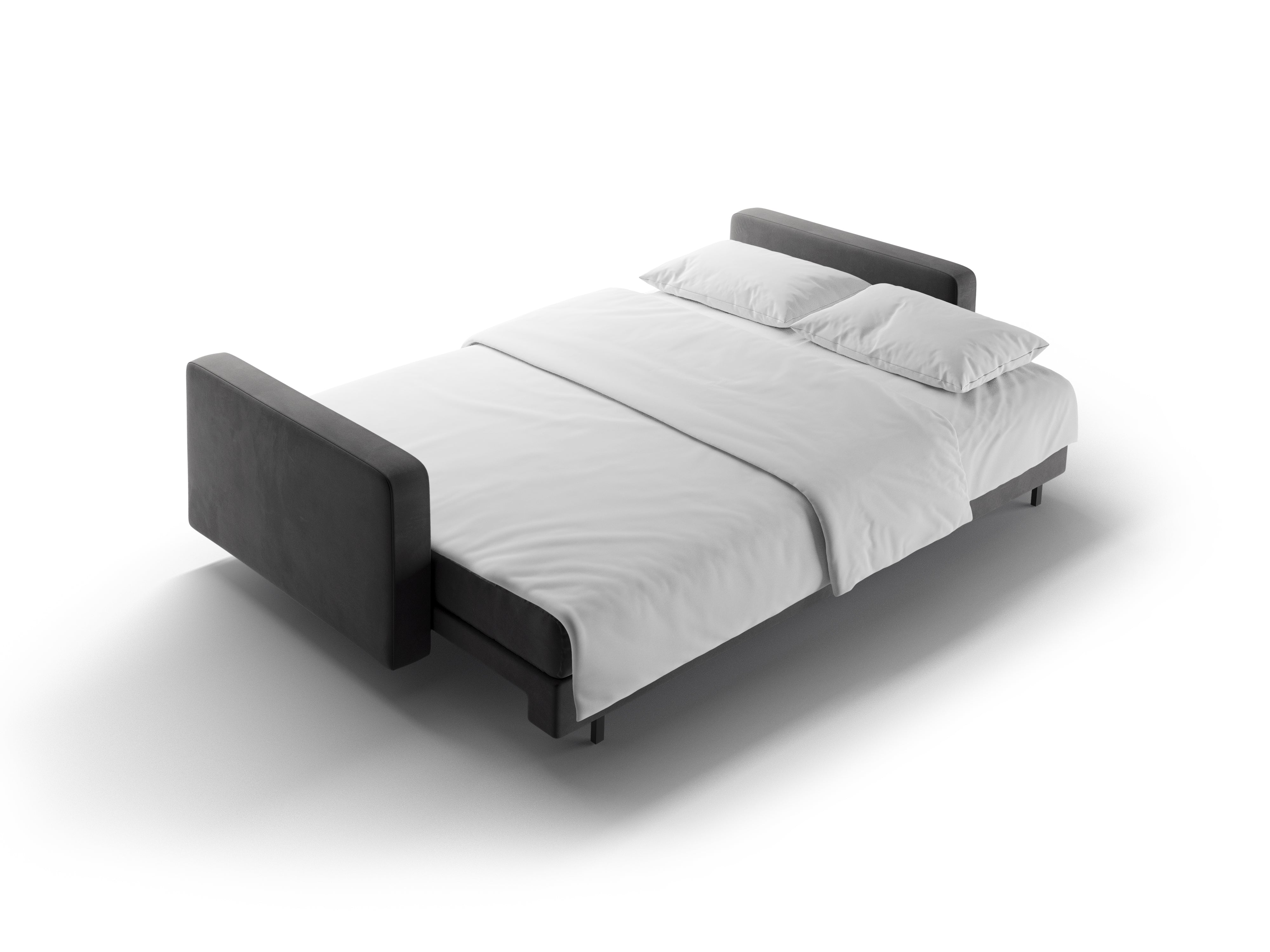 Grijze 3-zits fluwelen bank met slaapfunctie BALI en zwarte basis