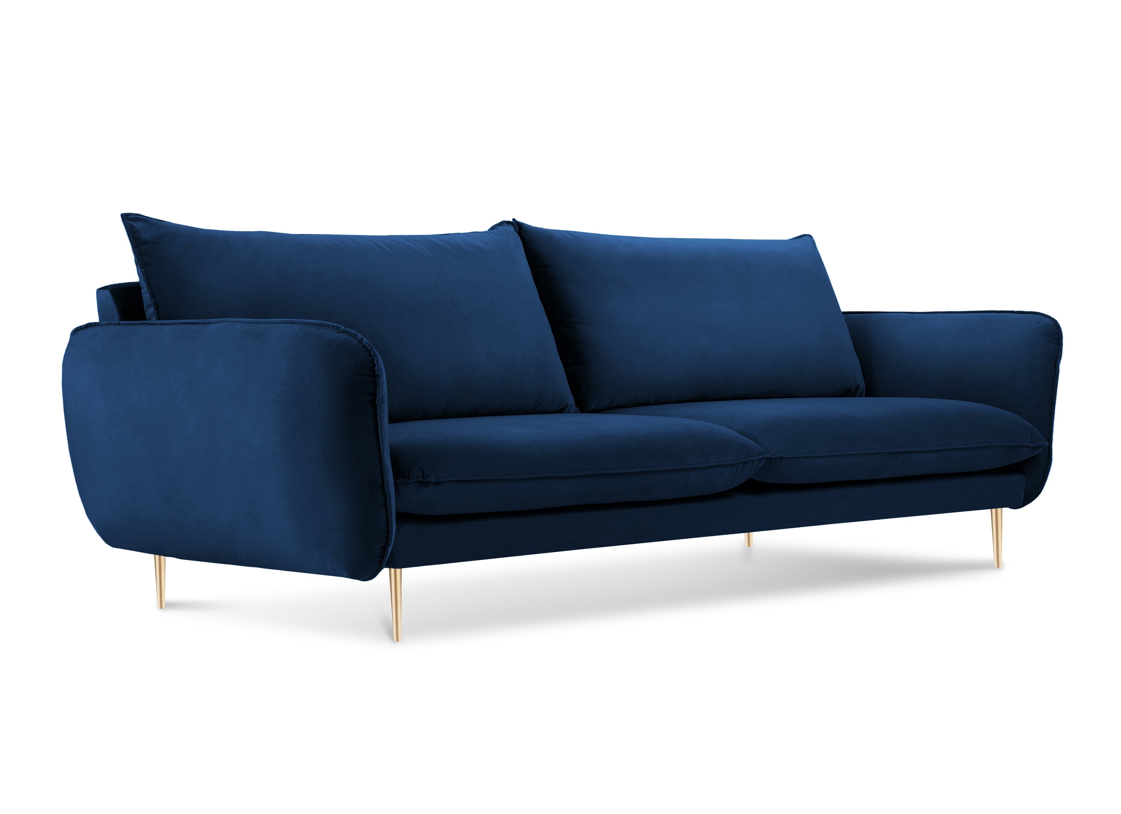 Sofa aksamitna 3-osobowa VIENNA granat królewski ze złotą podstawą