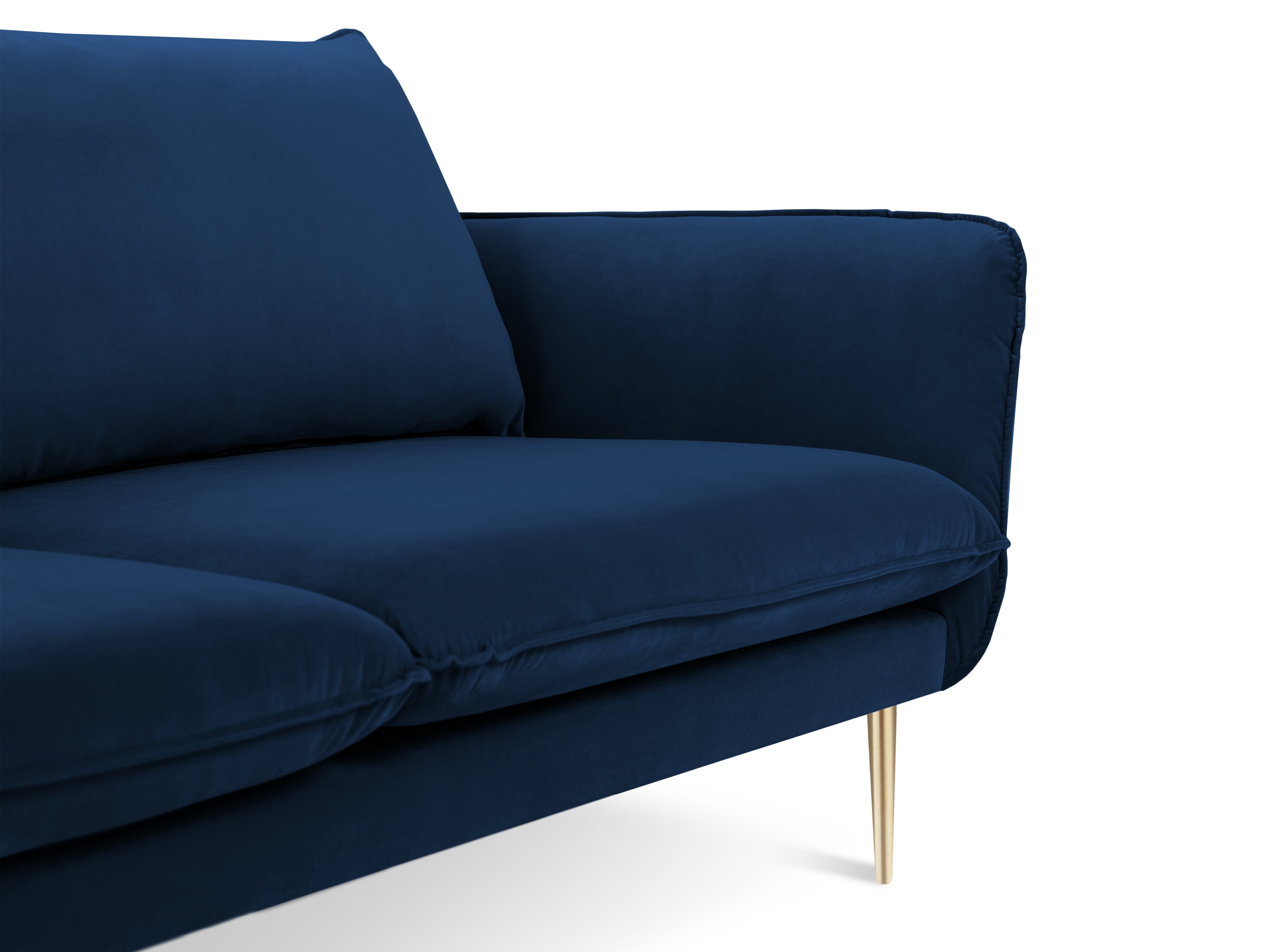 Sofa aksamitna 3-osobowa VIENNA granat królewski ze złotą podstawą
