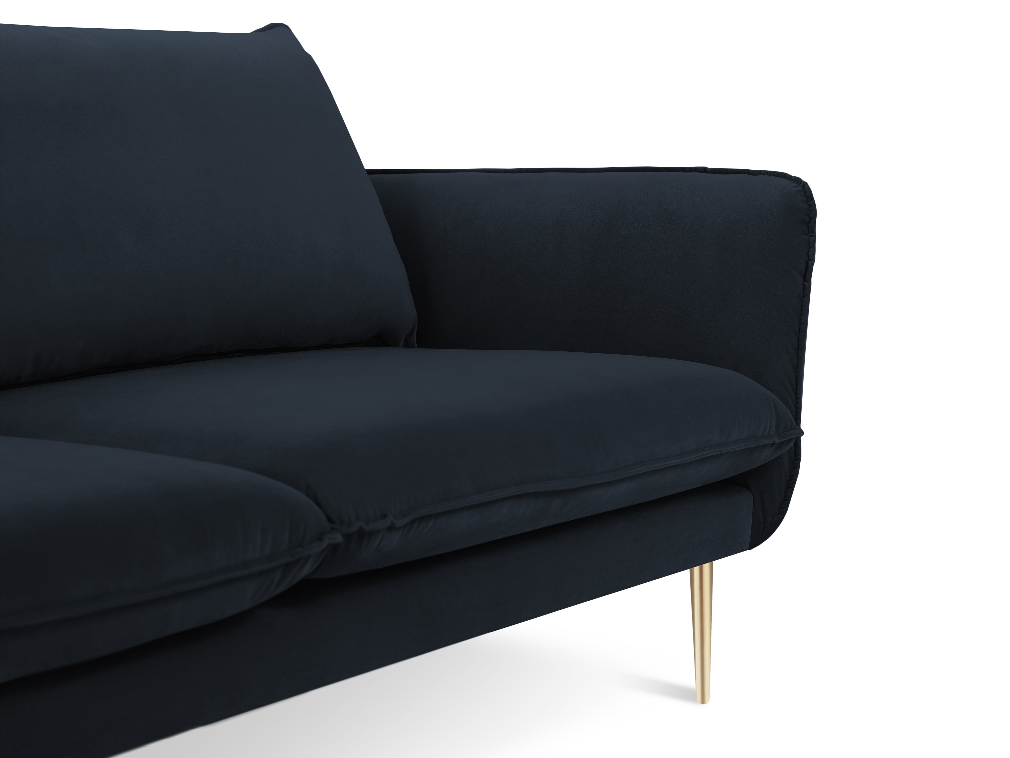 Sofa van fluweel 3-zits VIENNA donkerblauw met gouden basis