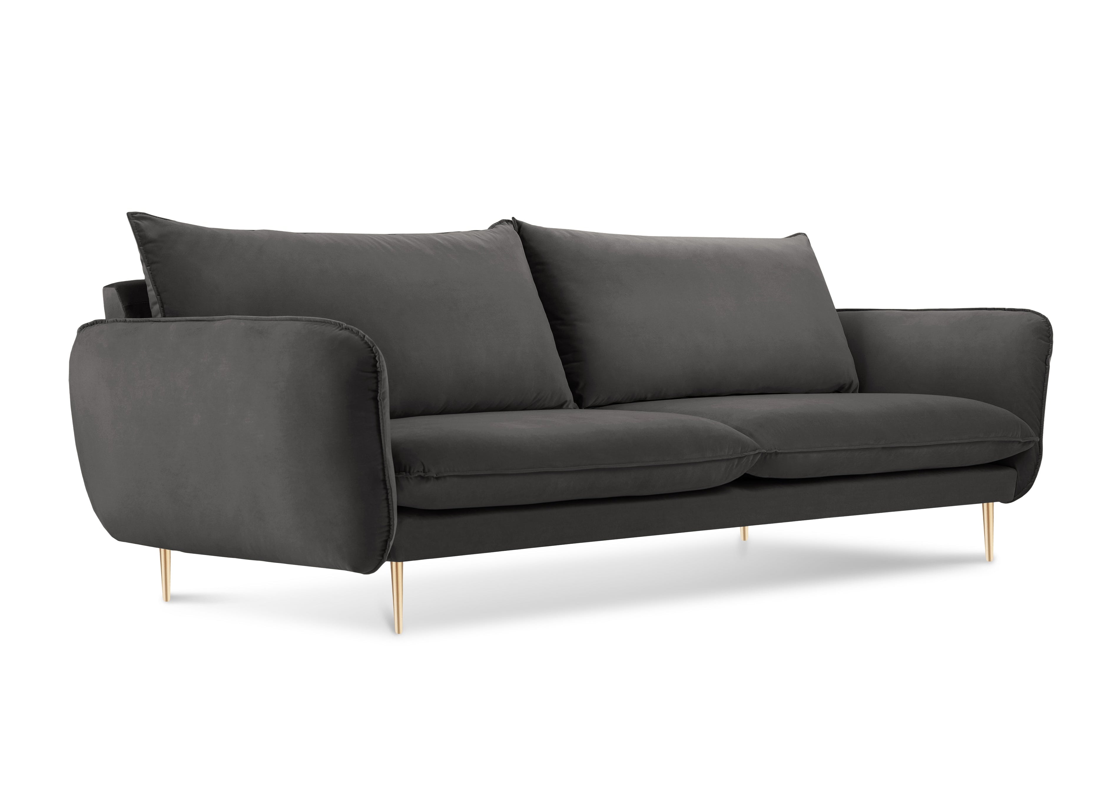 Sofa aus Samt 3-sitzig VIENNA dunkelgrau mit goldenem Gestell