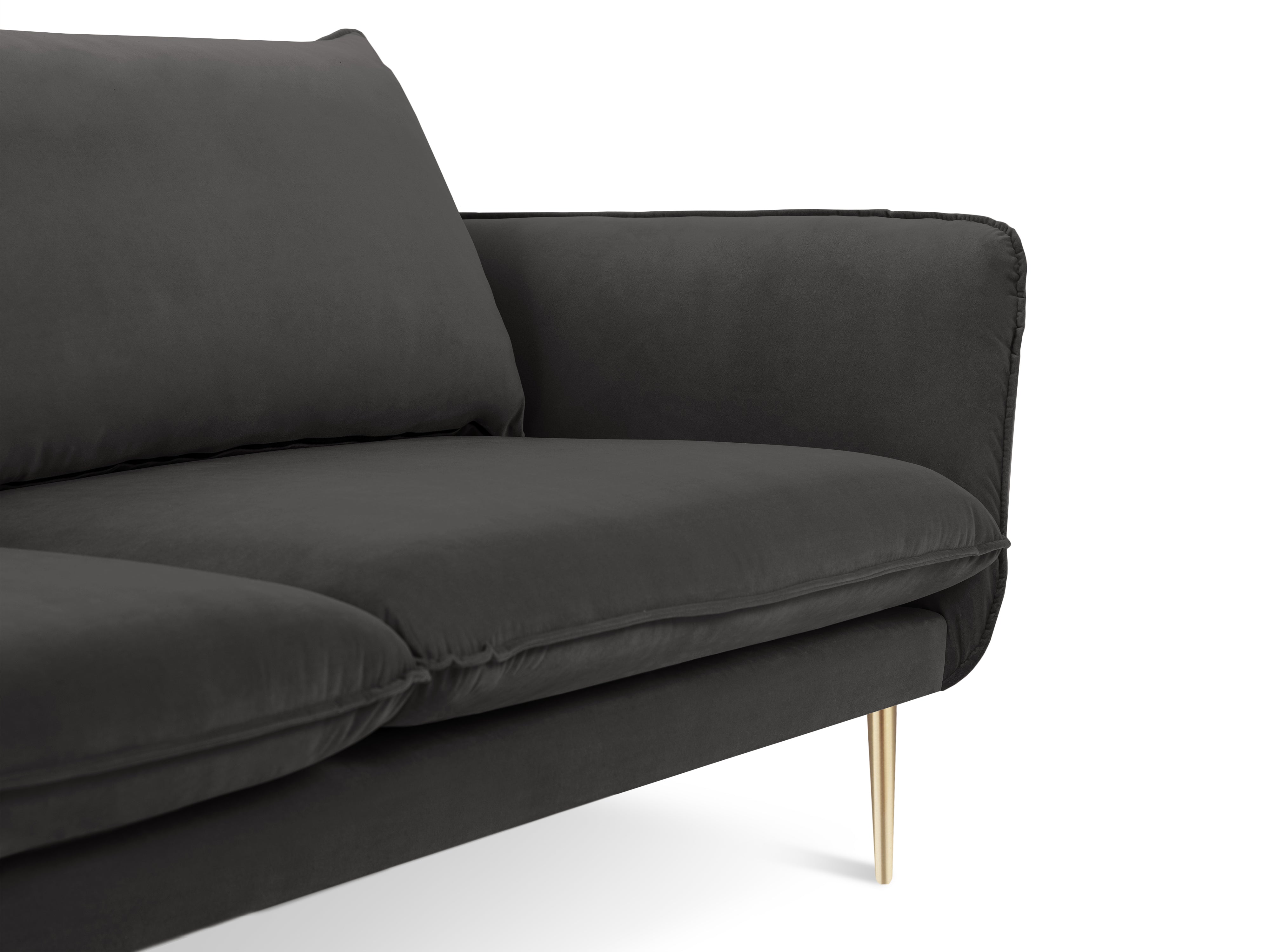 Sofa aus Samt 3-sitzig VIENNA dunkelgrau mit goldenem Gestell