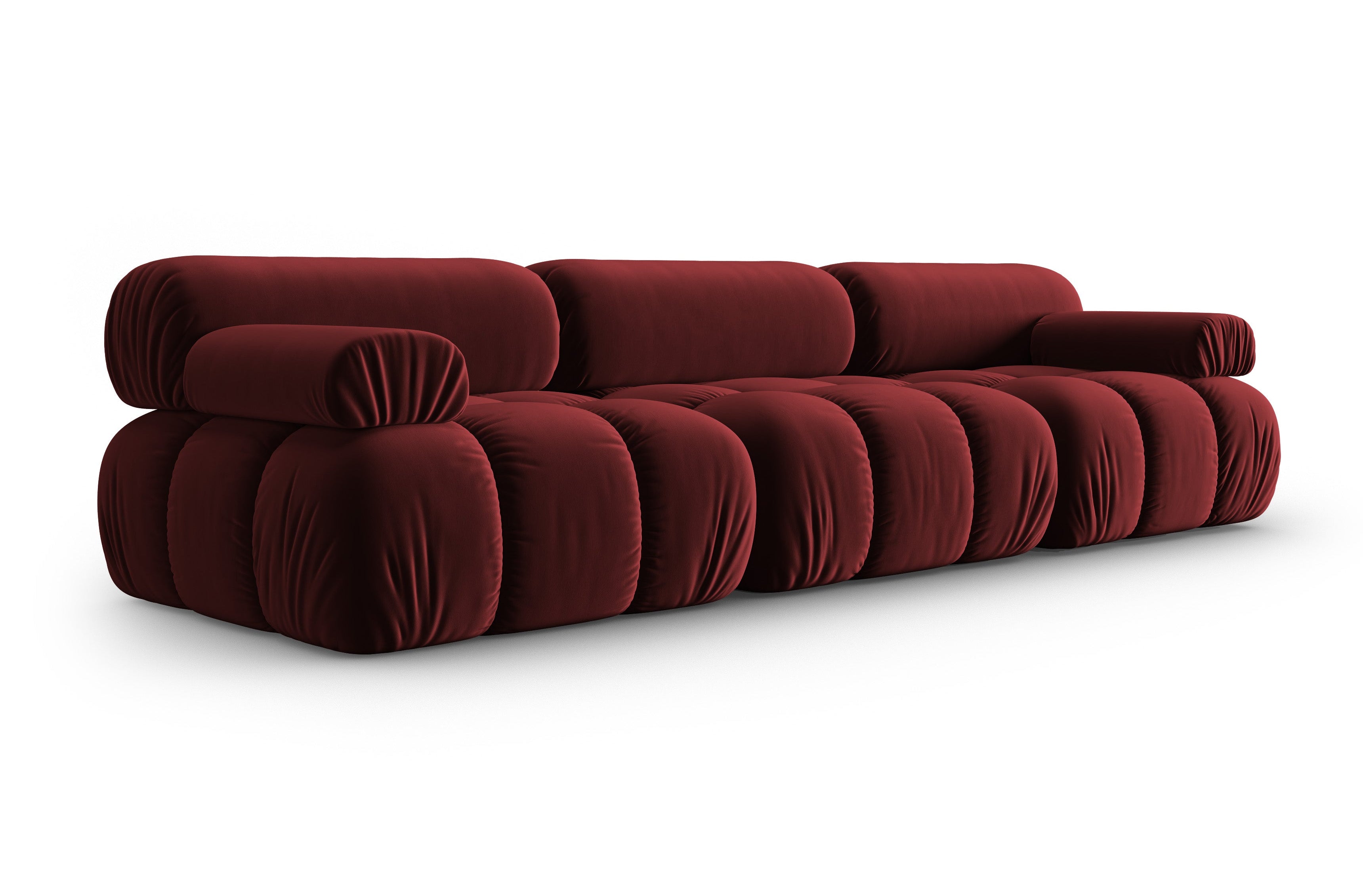 Sofa aksamitna 3-osobowa CORTINA winny czerwony do salonu