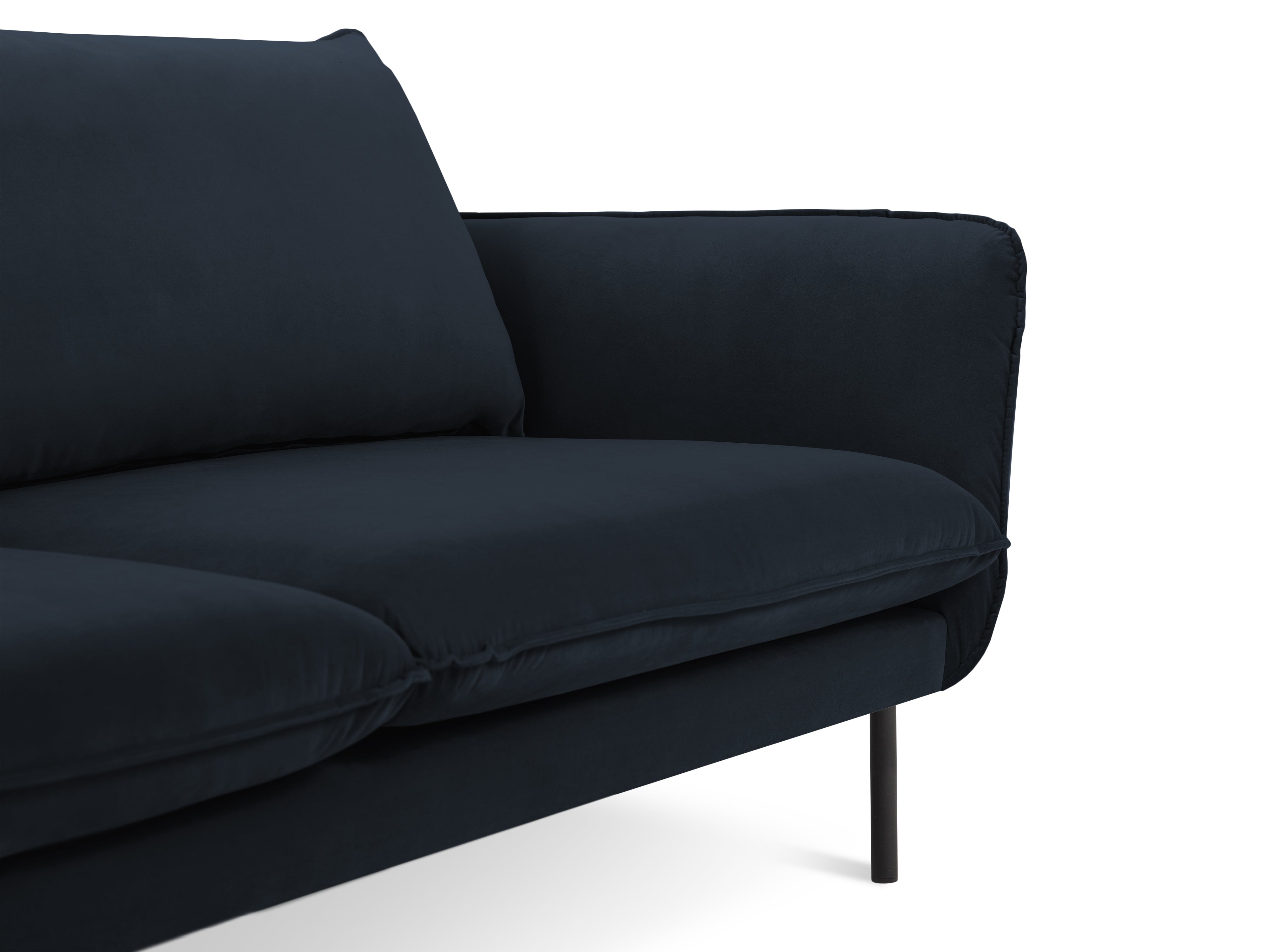 Sofa van fluweel 3-zits VIENNA donkerblauw met zwarte basis