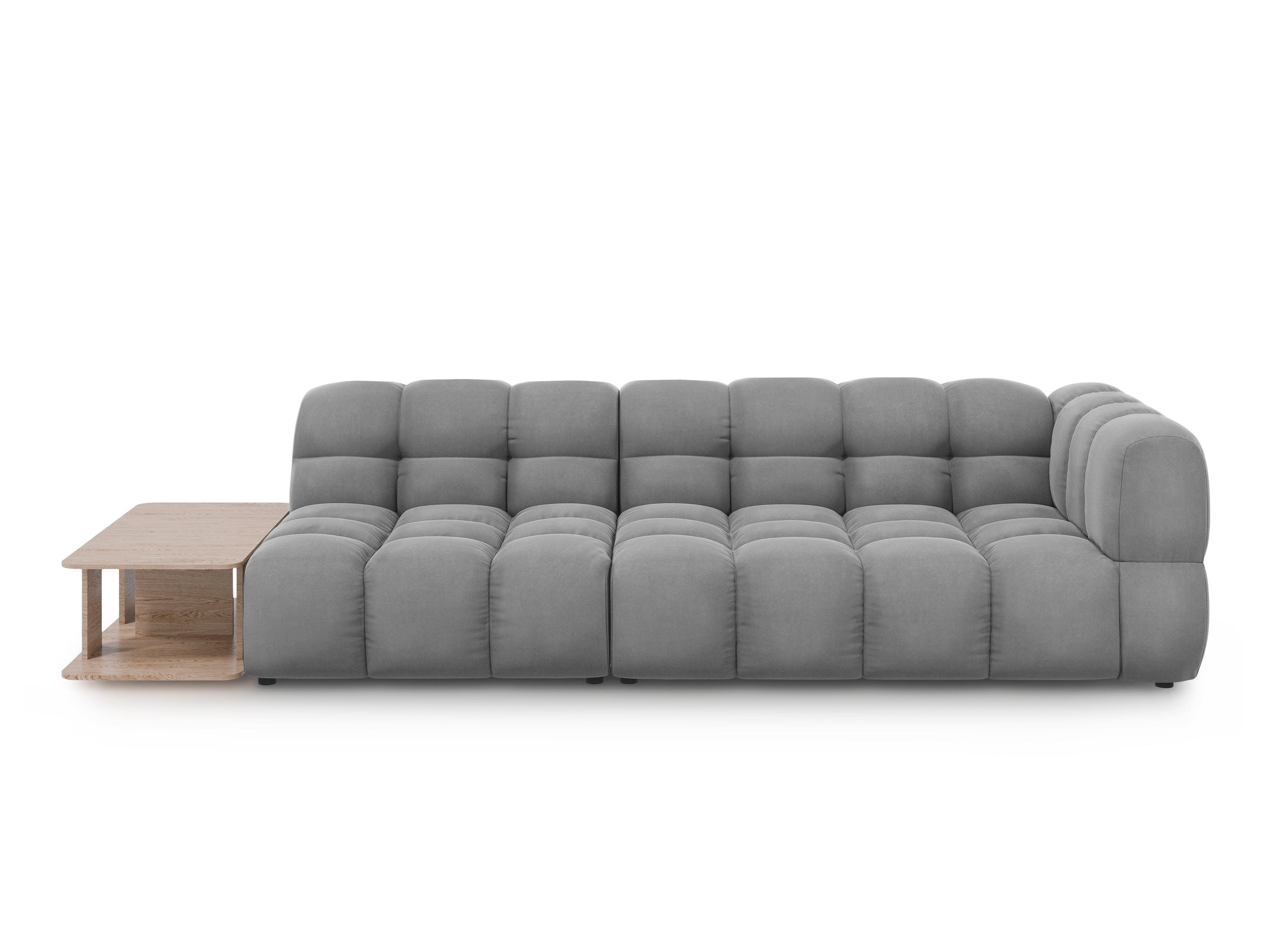 Sofa aksamitna lewostronna 4-osobowa otwarta ze stolikiem SKY jasnoszary Cosmopolitan Design Eye on Design