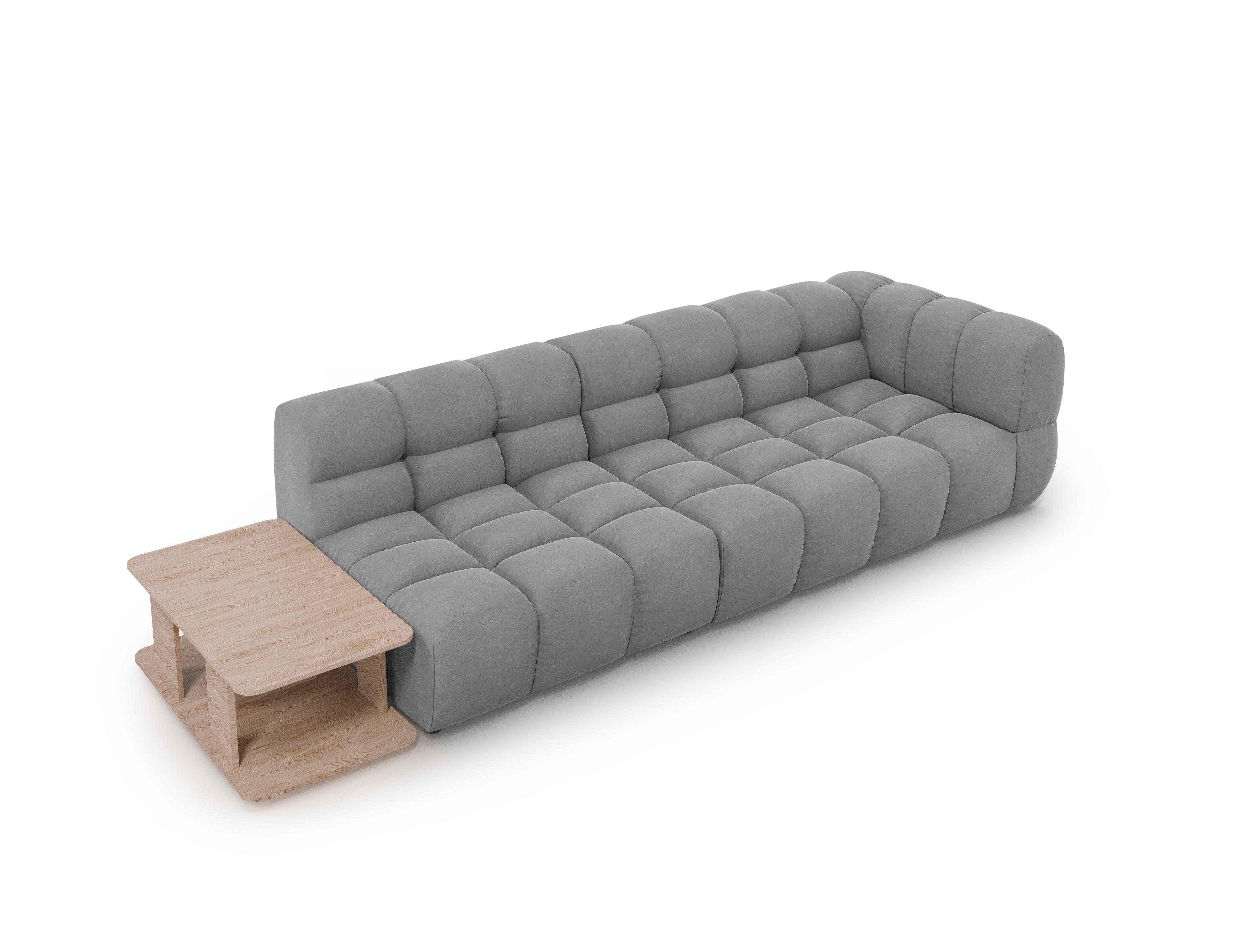 Sofa aksamitna lewostronna 4-osobowa otwarta ze stolikiem SKY jasnoszary Cosmopolitan Design Eye on Design