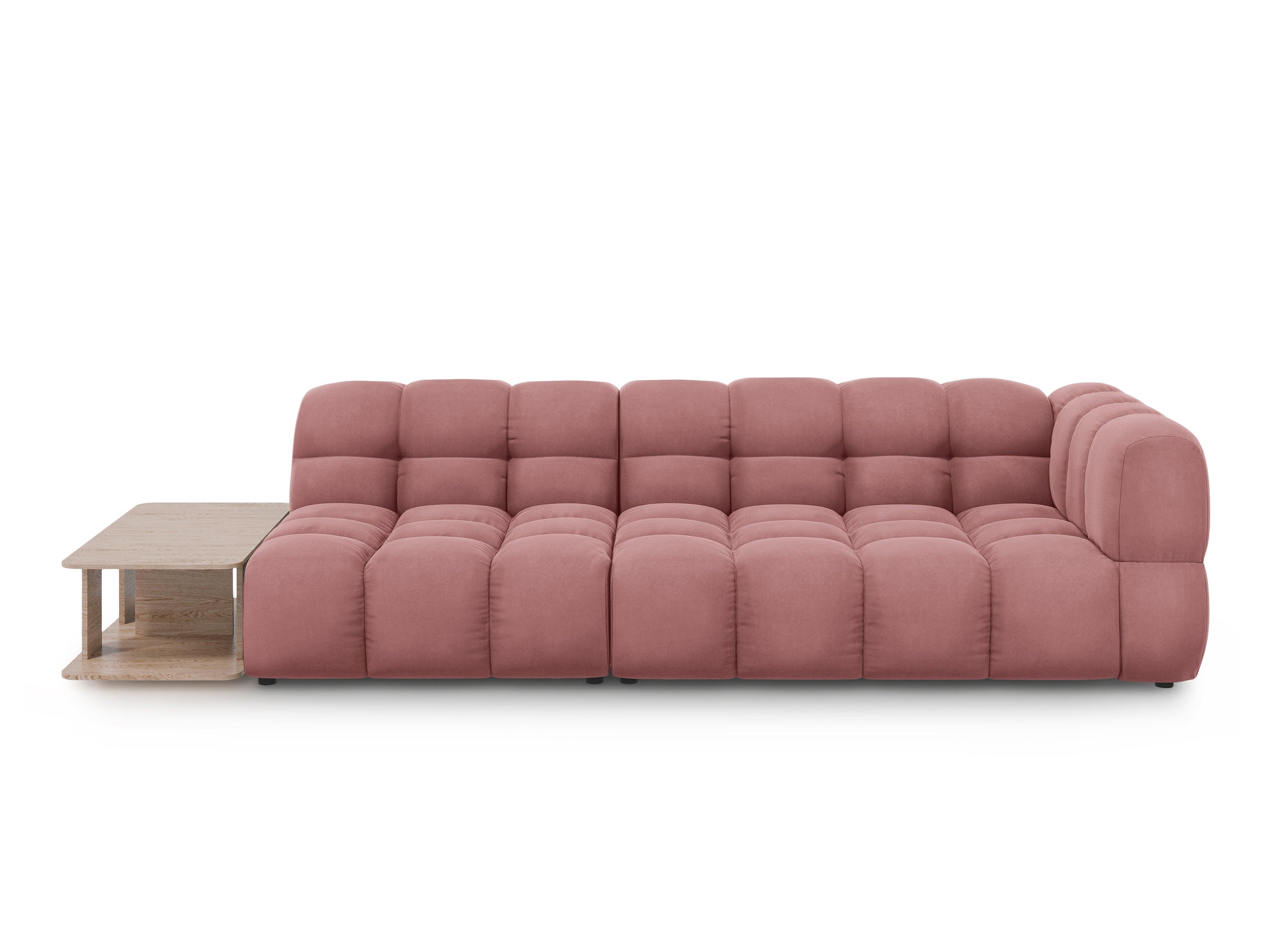 Sofa aksamitna lewostronna 4-osobowa otwarta ze stolikiem SKY łososiowy Cosmopolitan Design Eye on Design