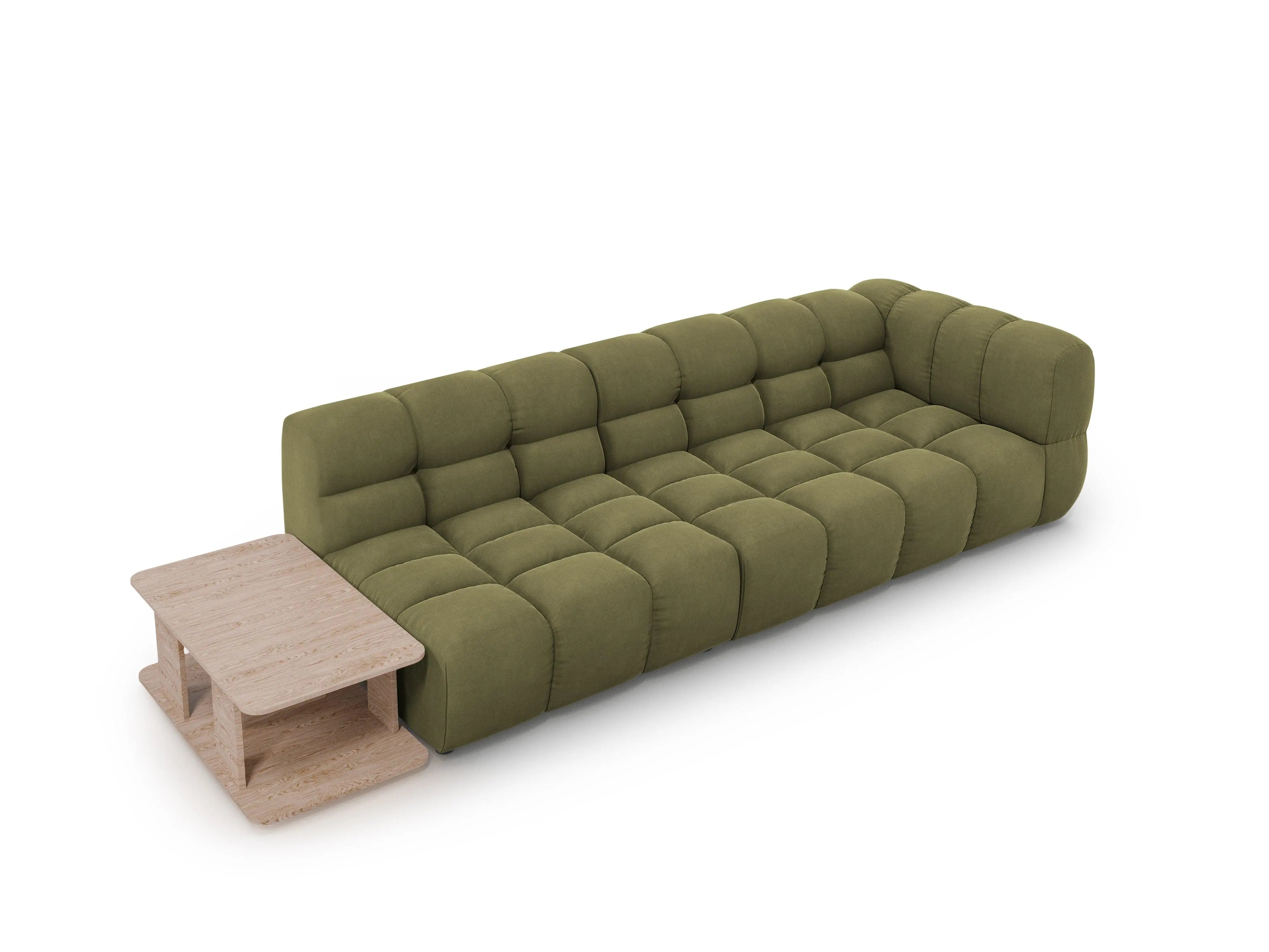 Sofa aksamitna lewostronna 4-osobowa otwarta ze stolikiem SKY jasnozielony – welur