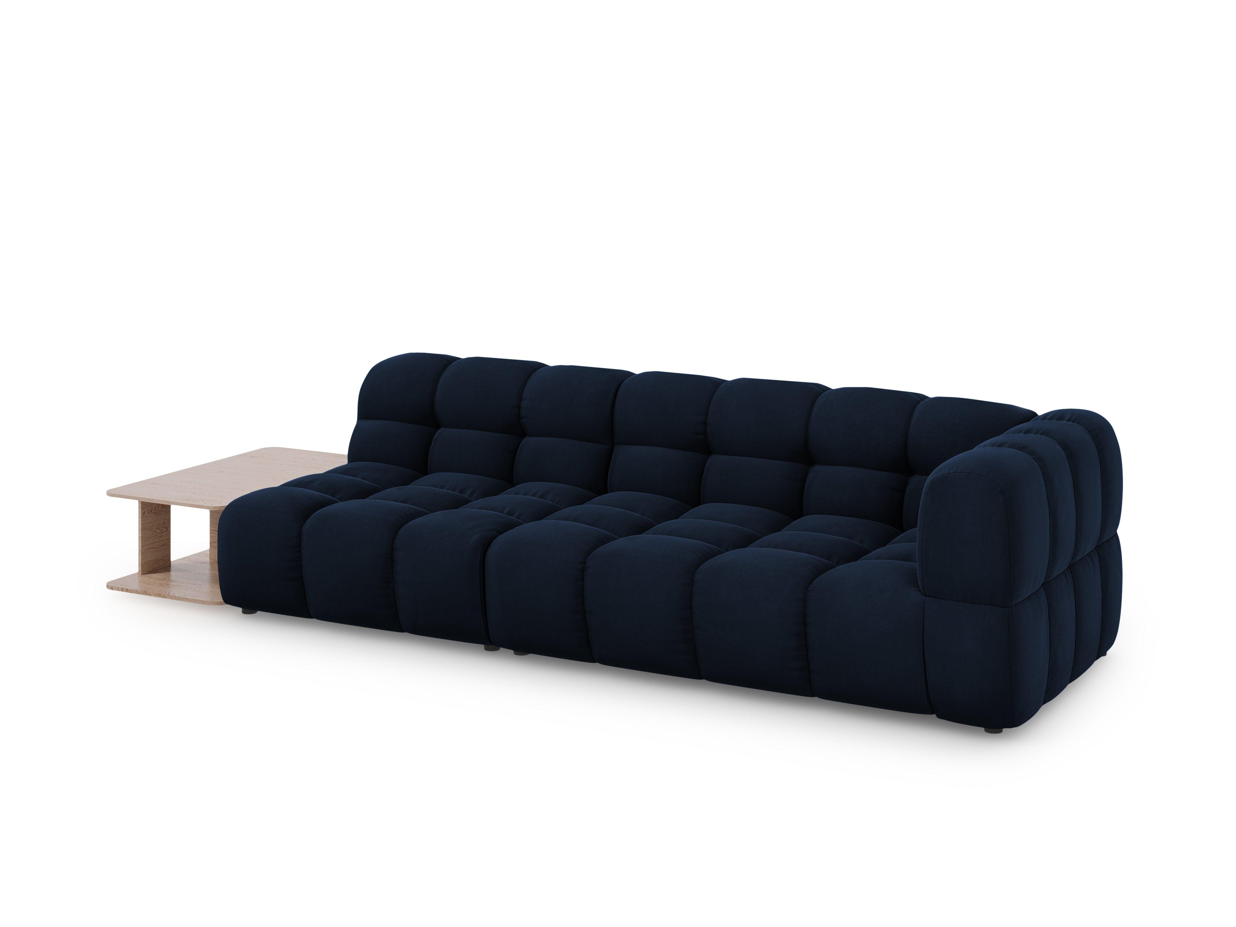 Sofa aksamitna lewostronna 4-osobowa otwarta ze stolikiem SKY granat królewski Cosmopolitan Design Eye on Design