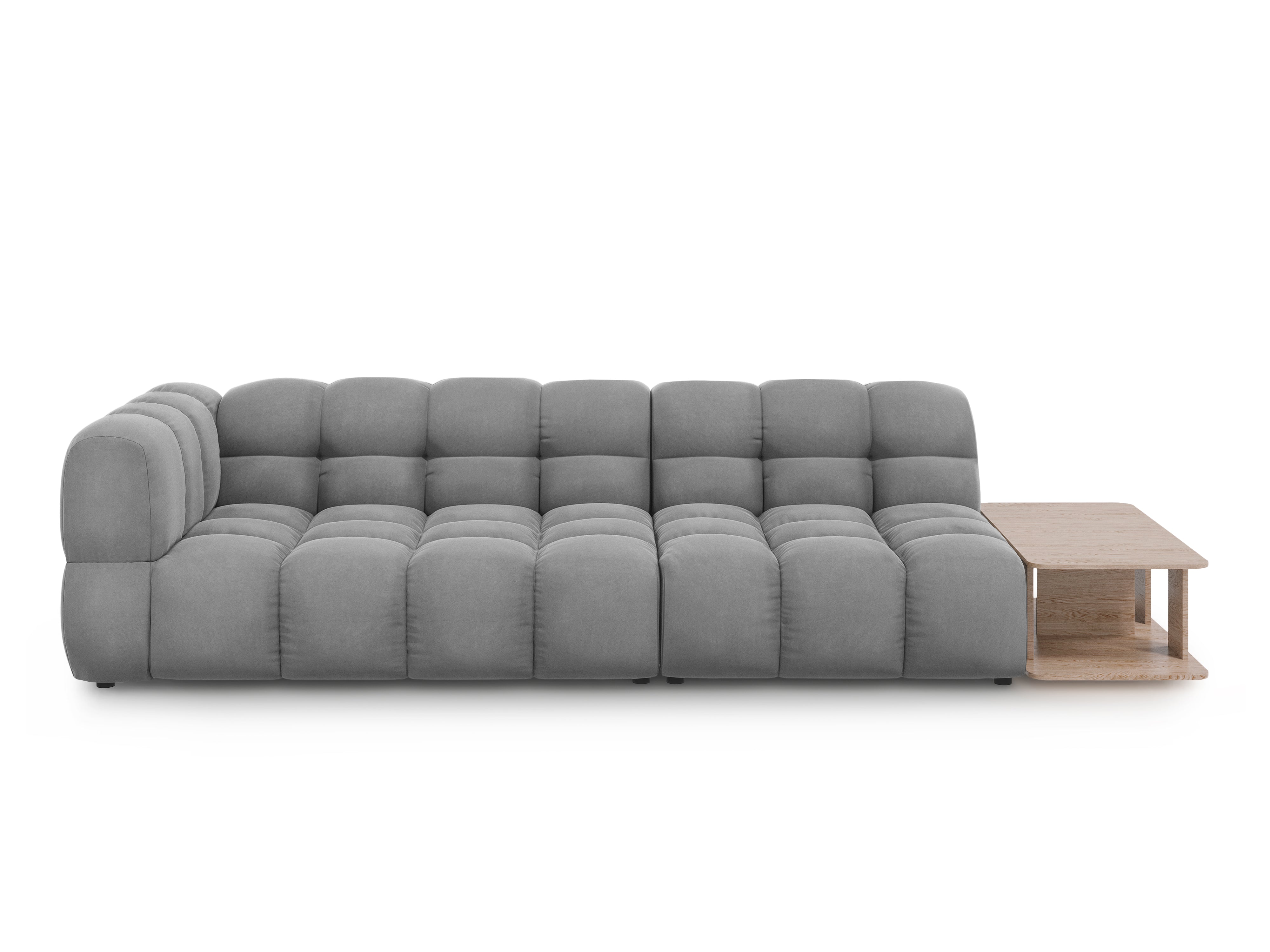 Sofa aksamitna prawostronna 4-osobowa otwarta ze stolikiem SKY jasnoszary Cosmopolitan Design Eye on Design