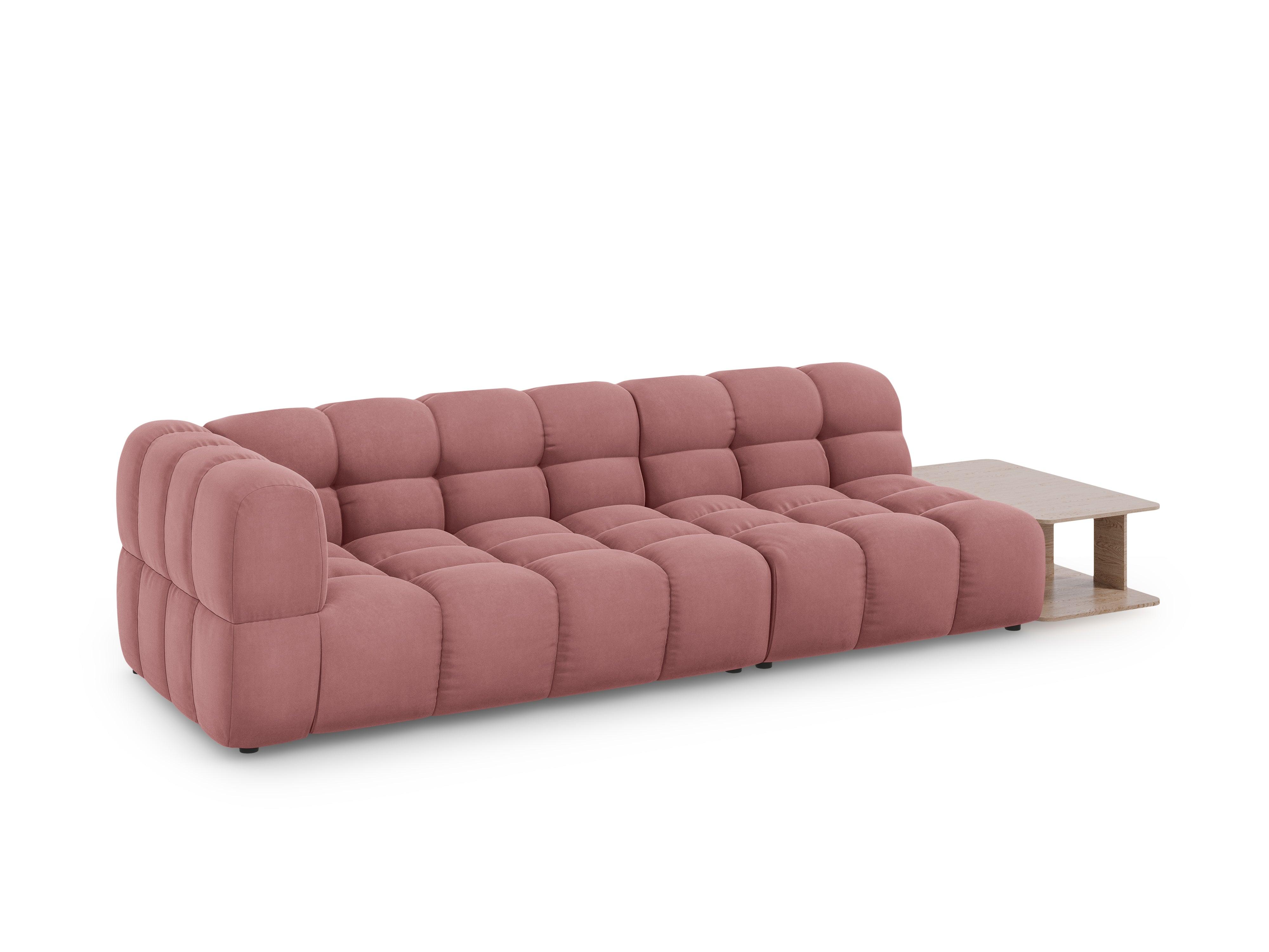 Sofa aksamitna prawostronna 4-osobowa otwarta ze stolikiem SKY łososiowy Cosmopolitan Design Eye on Design
