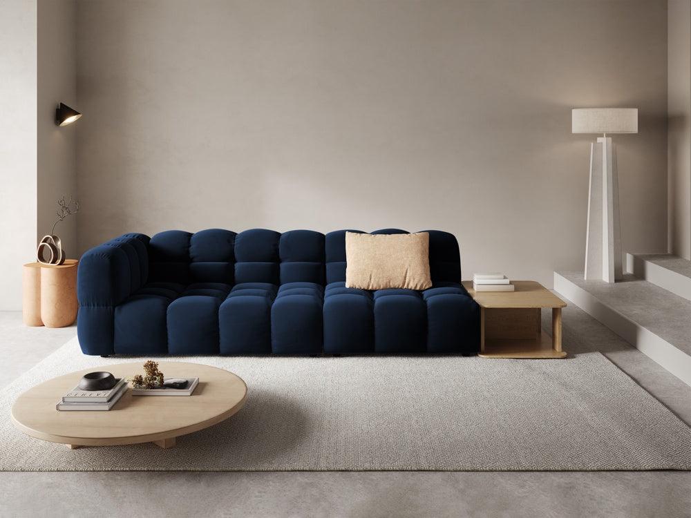 Sofa van fluweel, rechtszijdig, voor 4 personen, open met tafel SKY, koninklijk blauw