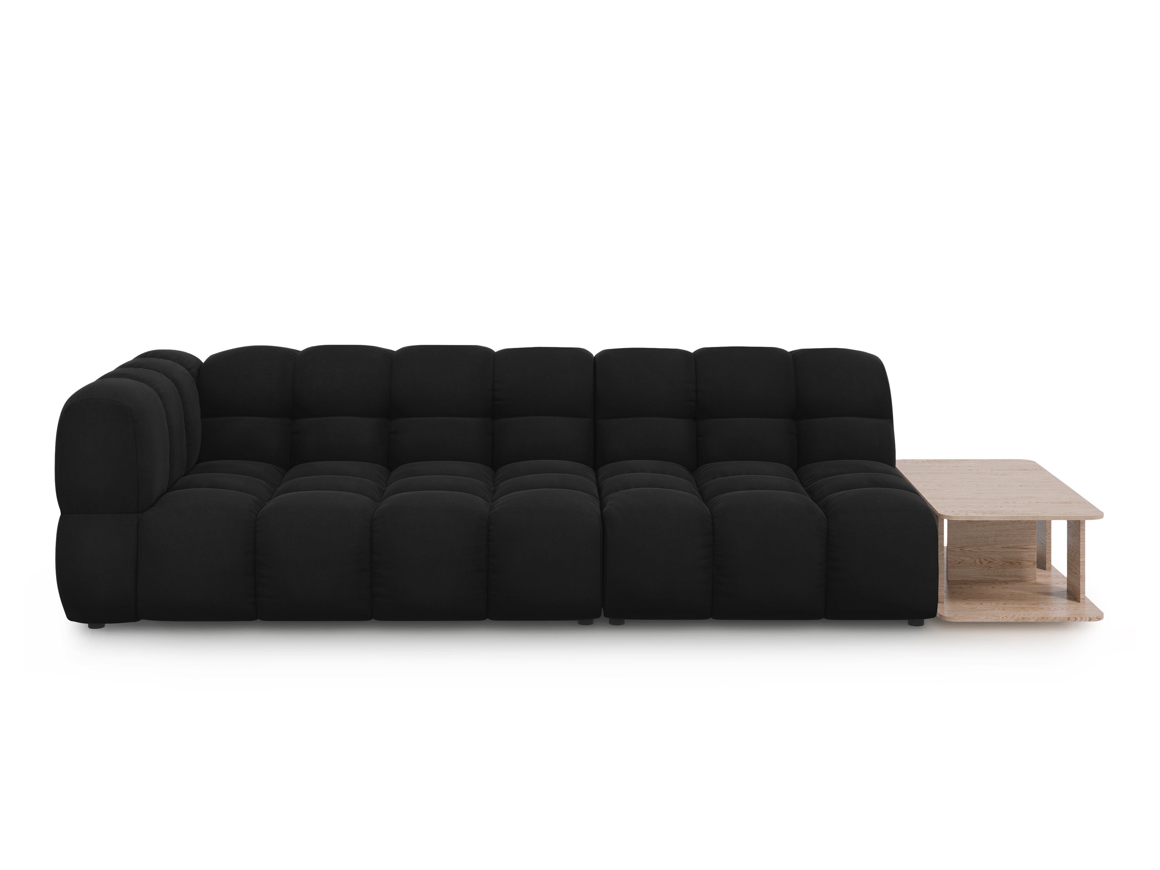 Sofa aksamitna prawostronna 4-osobowa otwarta ze stolikiem SKY czarny Cosmopolitan Design Eye on Design