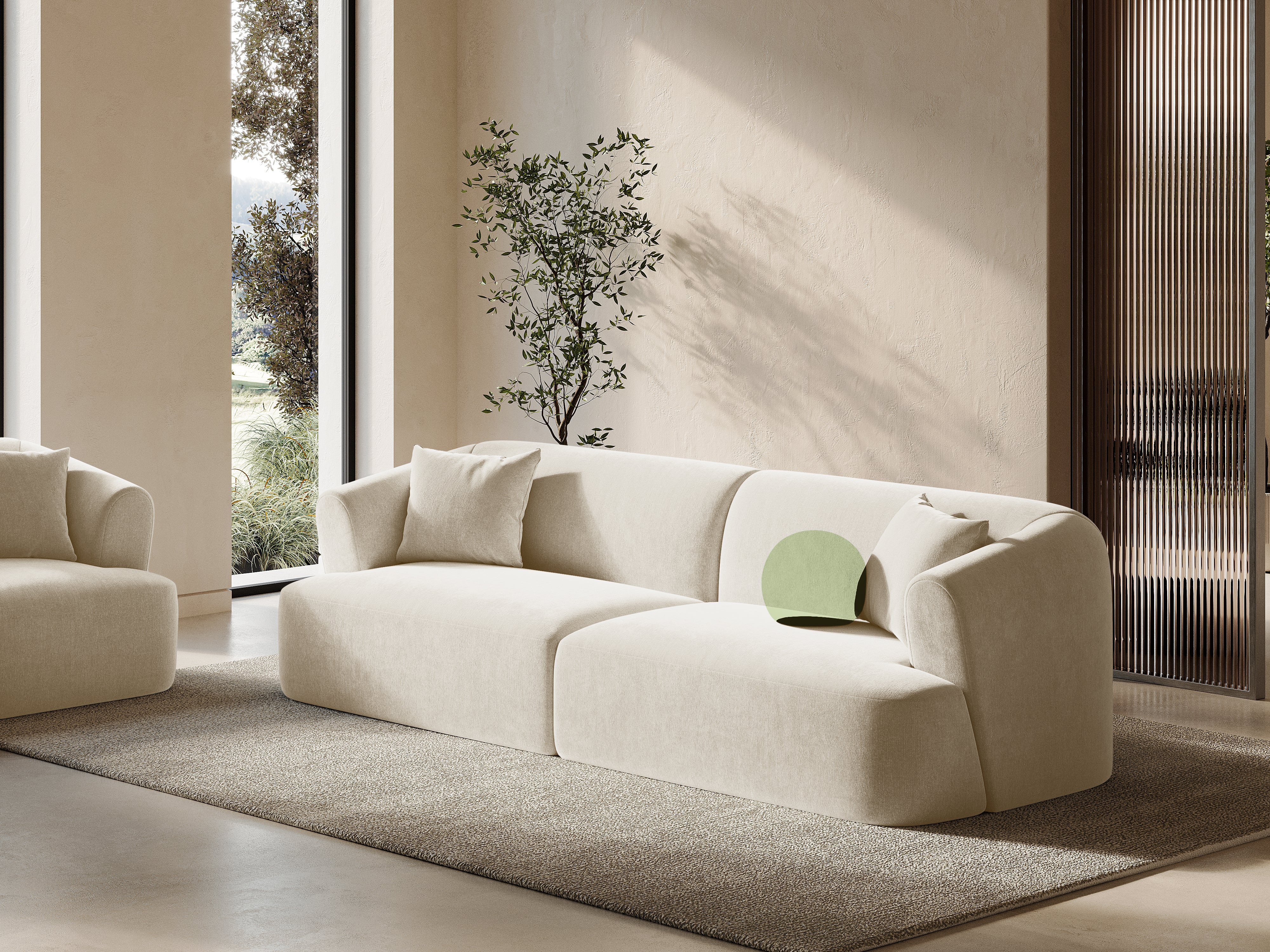 Sofa aksamitna 4-osobowa CAMPI jasnobeżowy do salonu