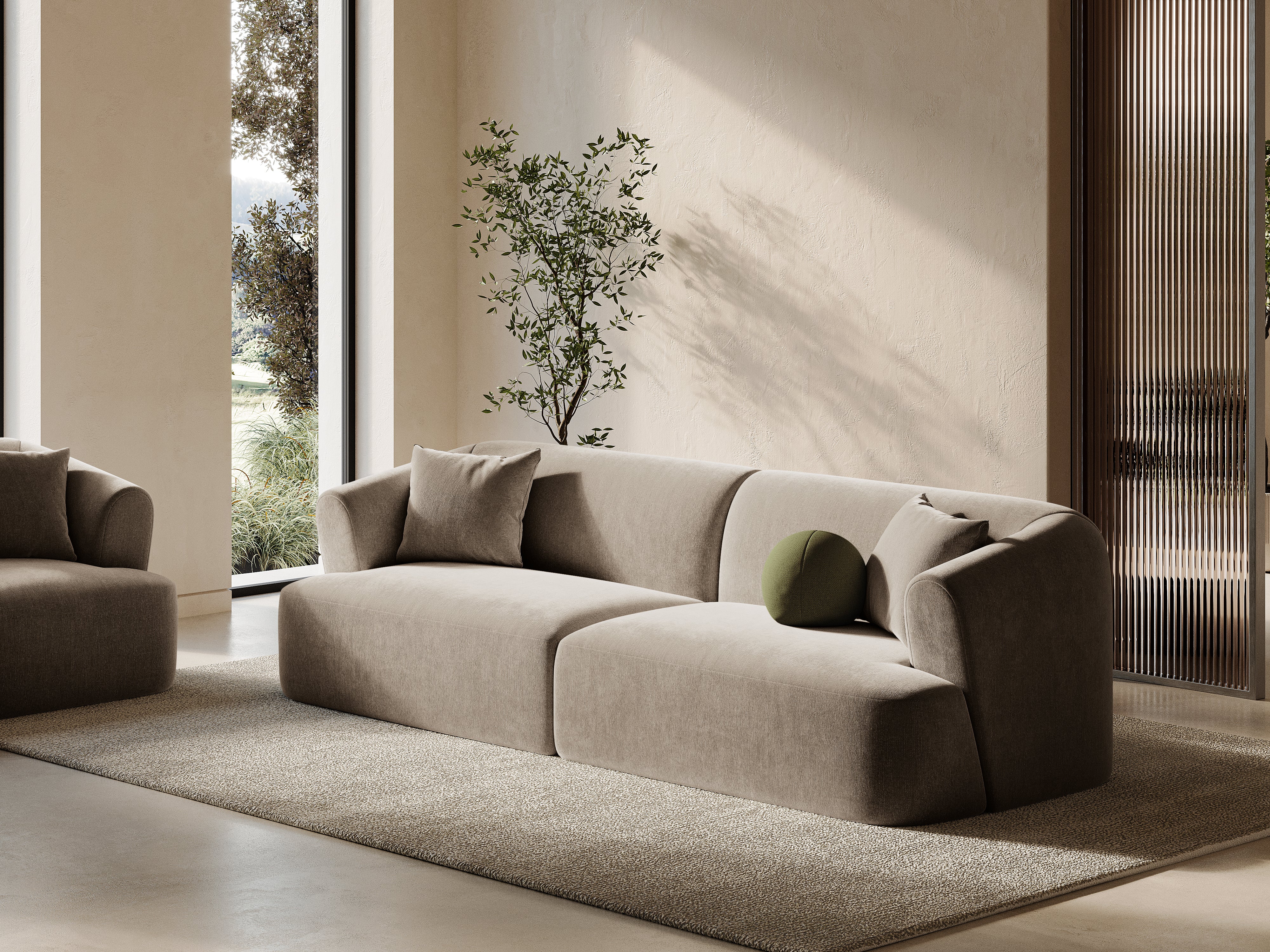 Sofa van fluweel voor 4 personen CAMPI donkerbeige