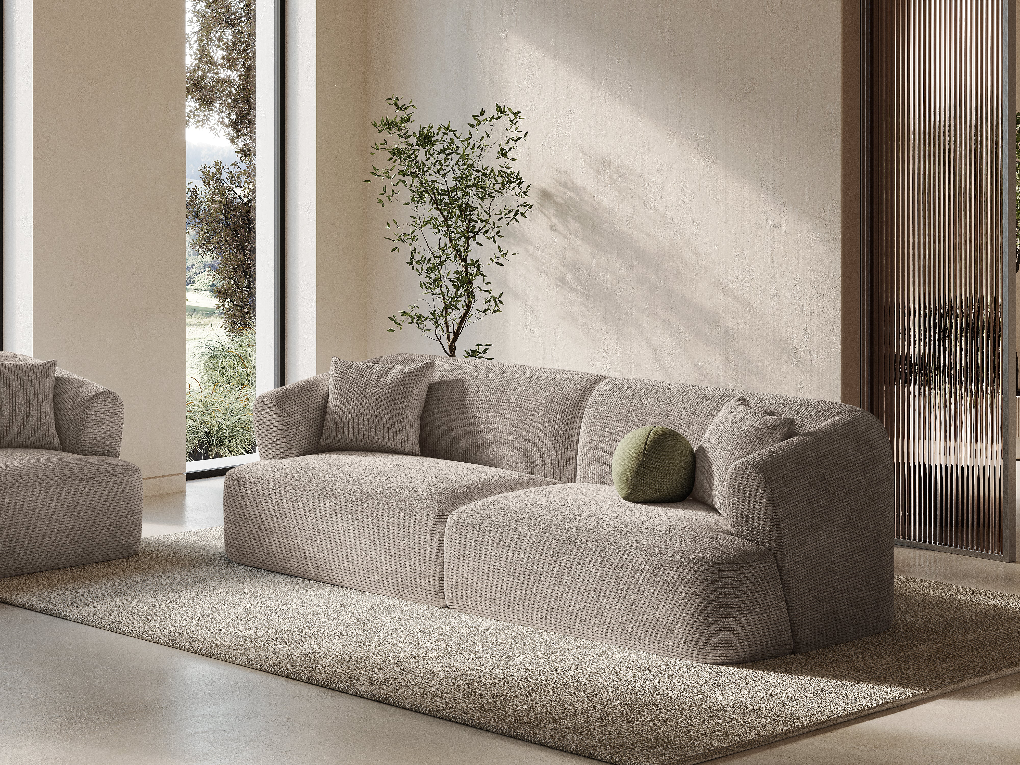 Sofa 4-persoons CAMPI beige ribfluweel