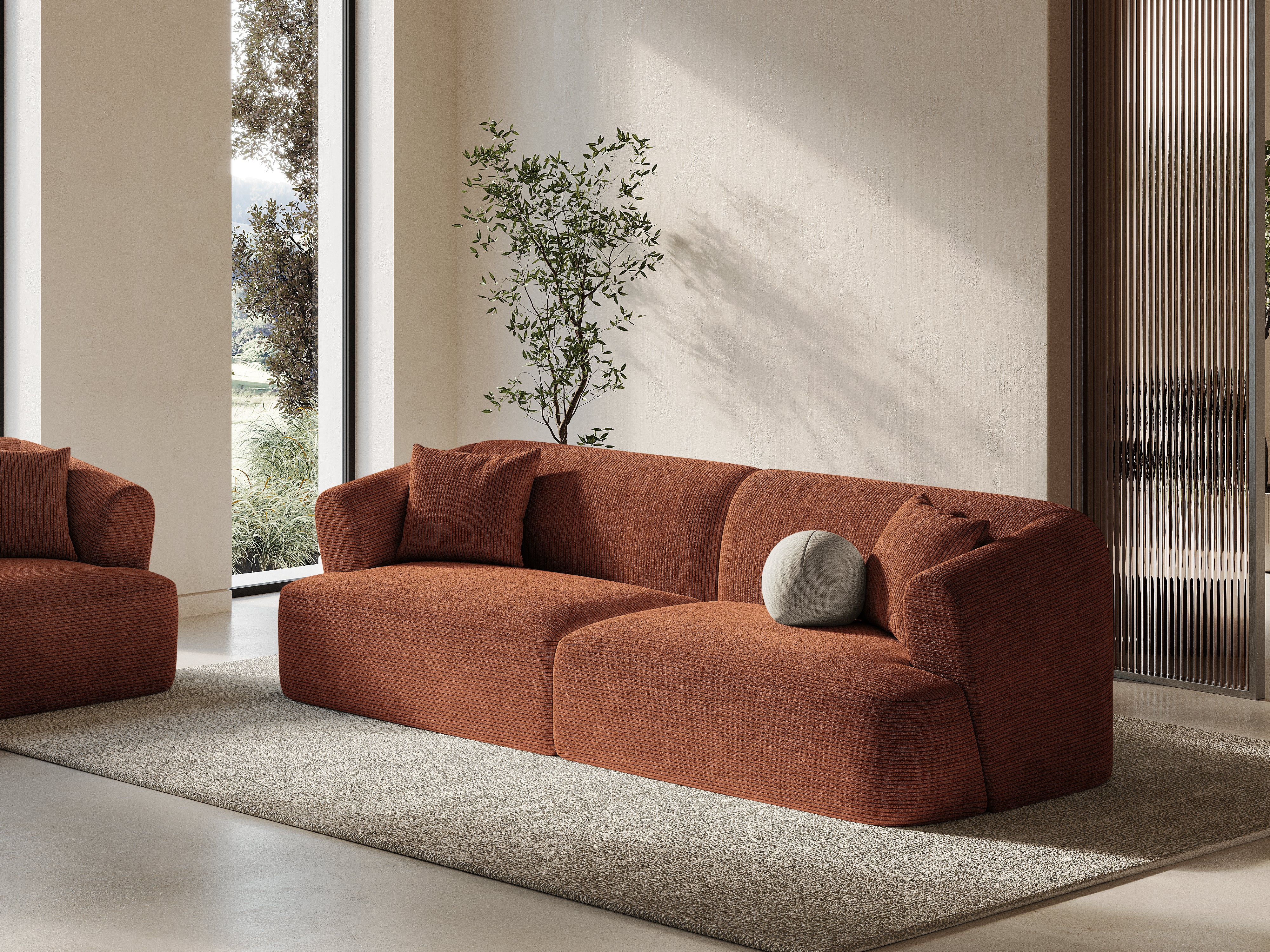 Sofa 4-persoons CAMPI baksteen ribfluweel