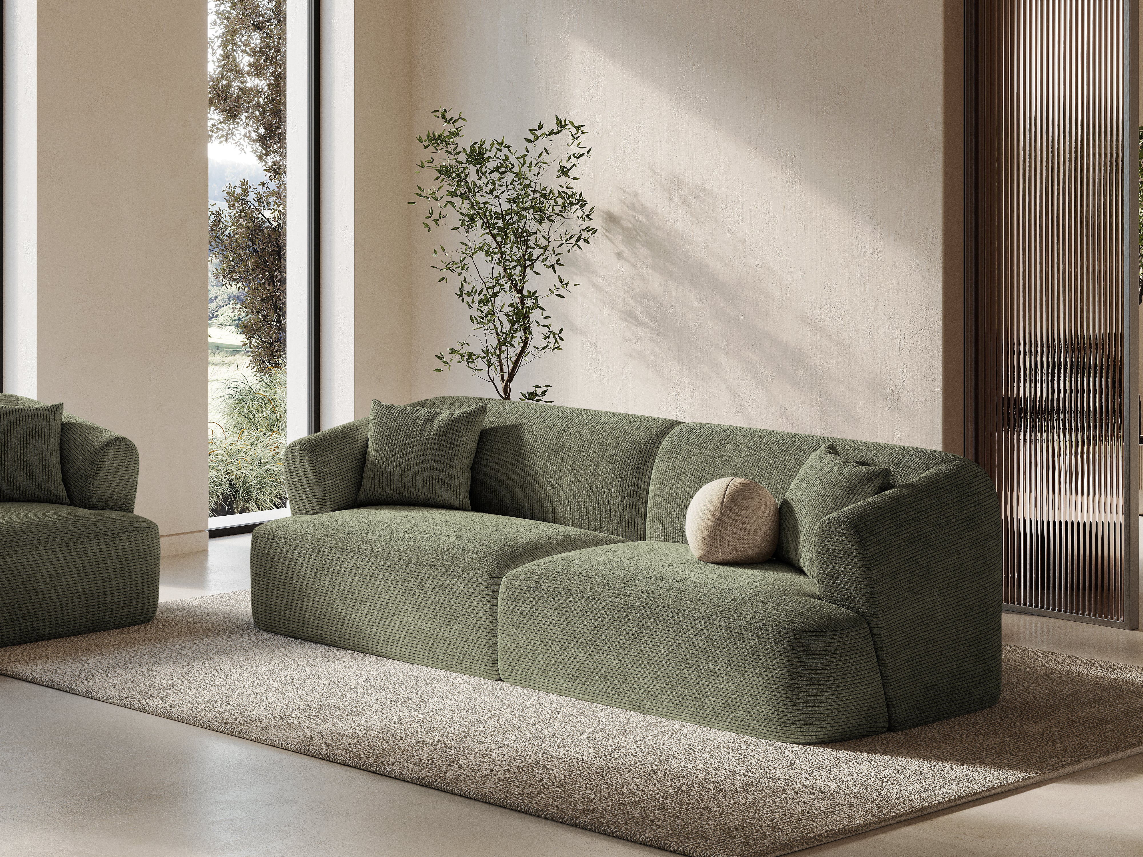 4-seater CAMPI green corduroy sofa