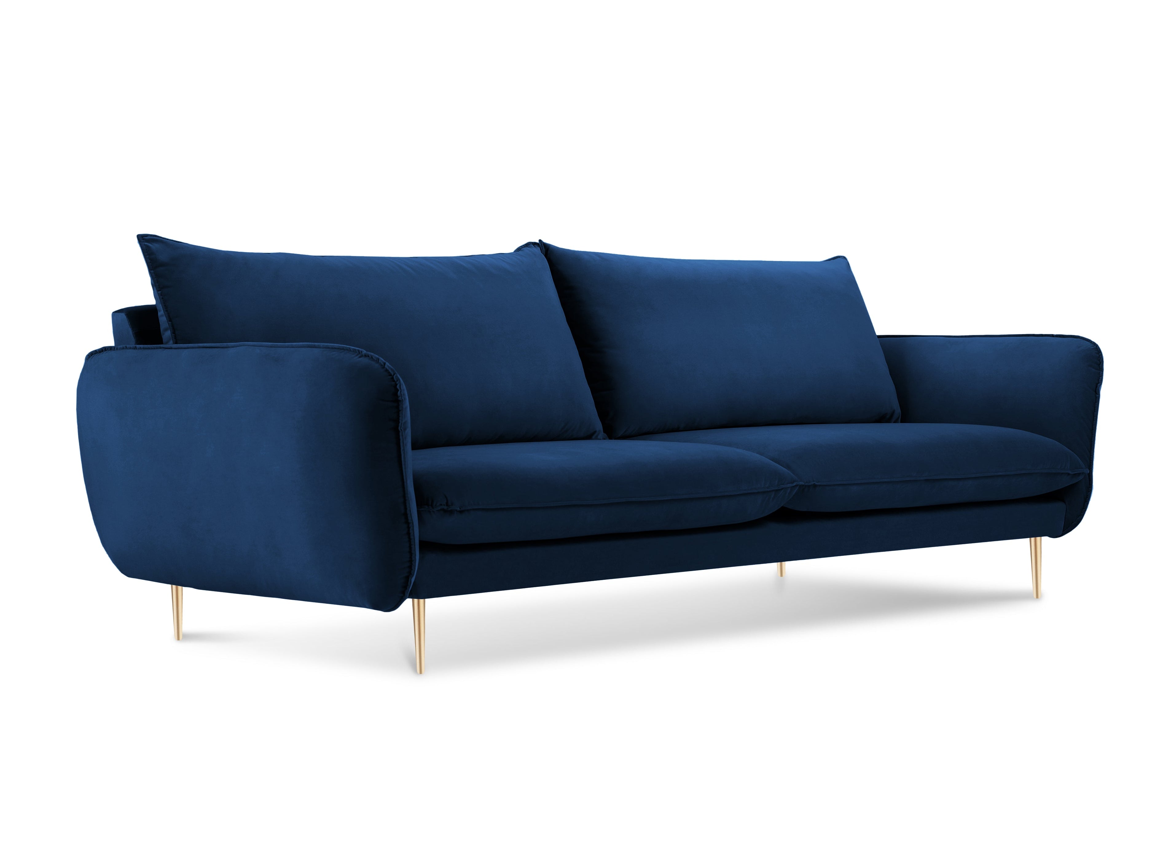 Sofa van fluweel voor 4 personen VIENNA koninklijk blauw met een gouden basis