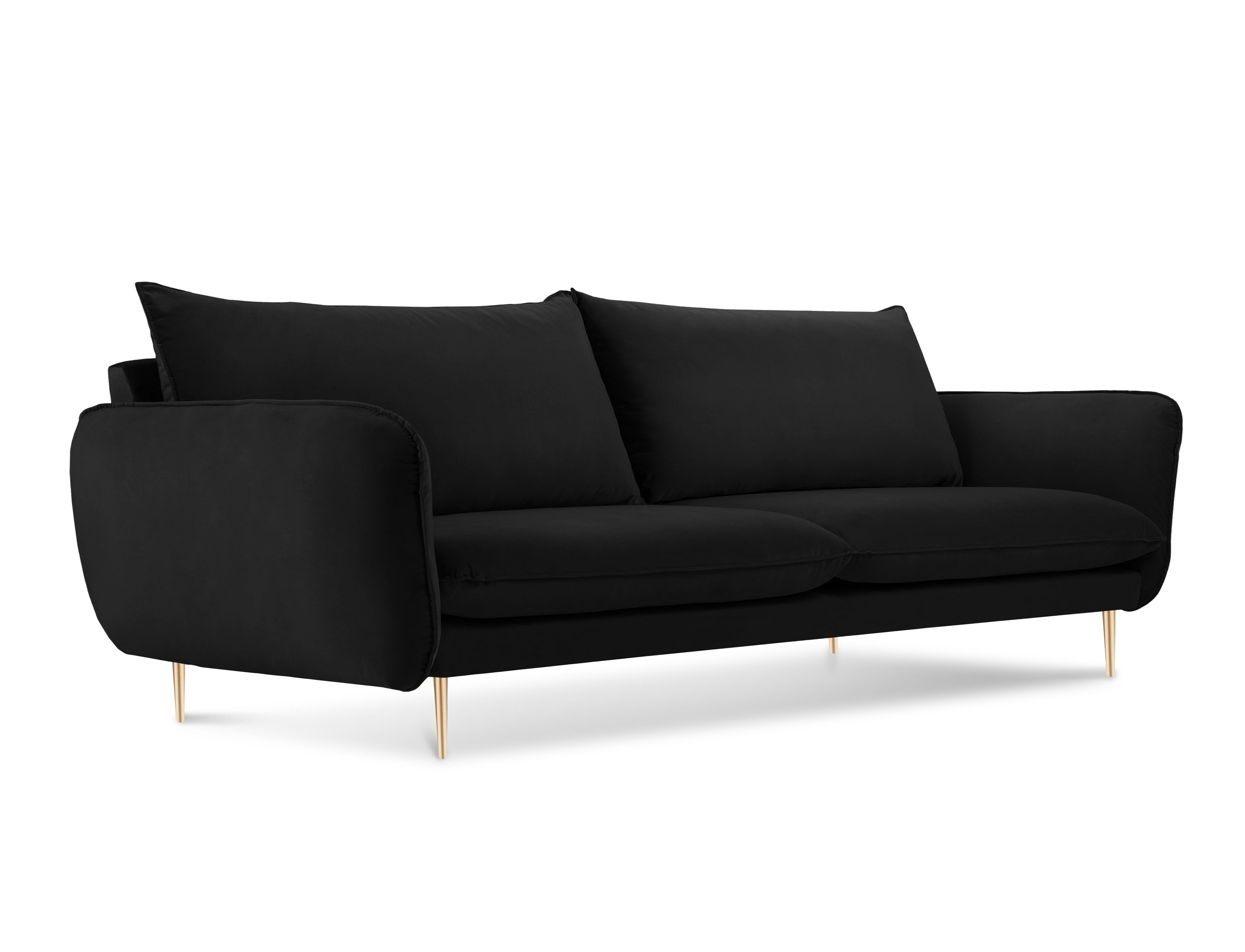 Sofa van fluweel voor 4 personen VIENNA zwart met gouden basis
